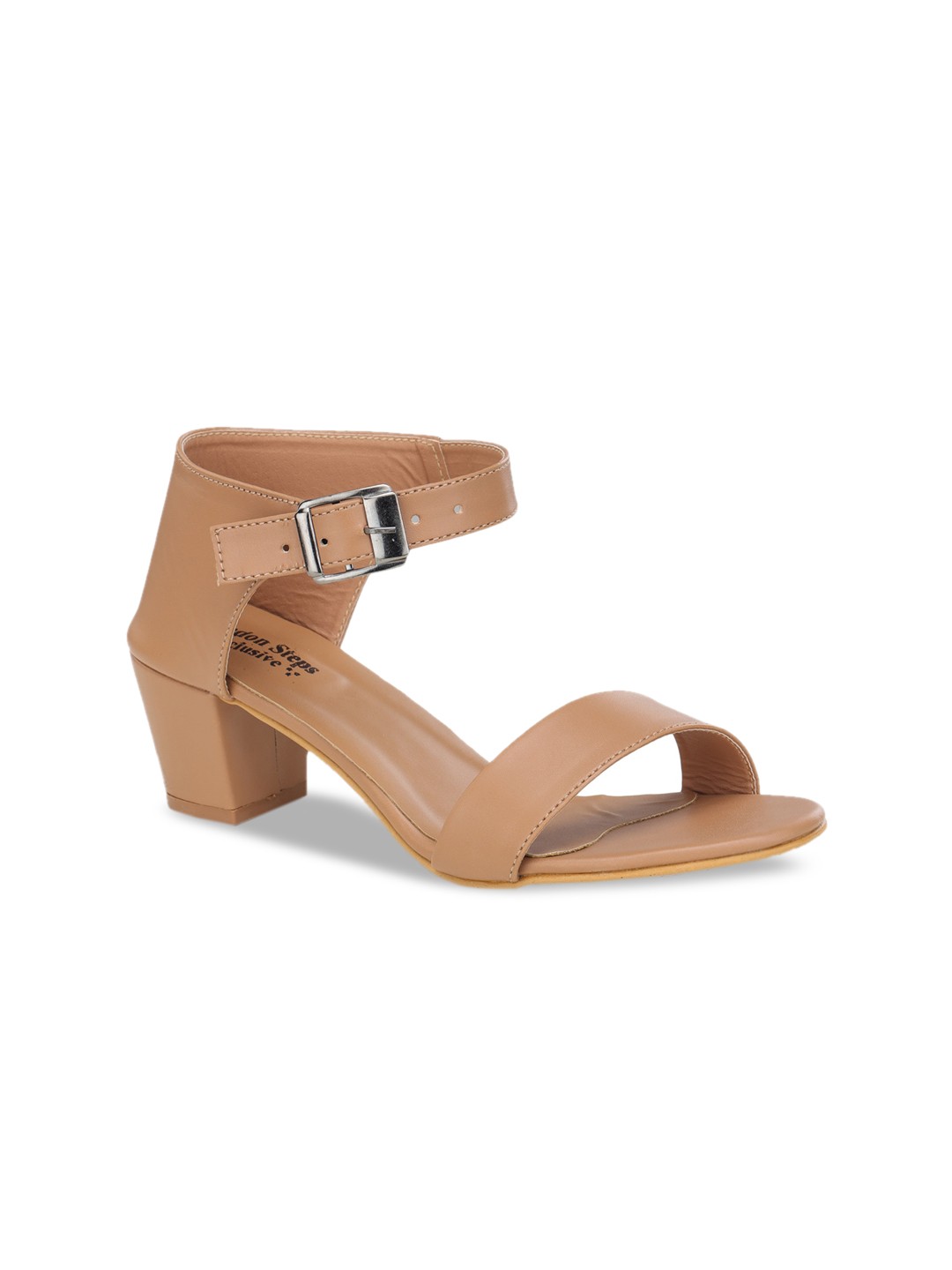 

LONDON STEPS Beige Block Sandals with Buckles