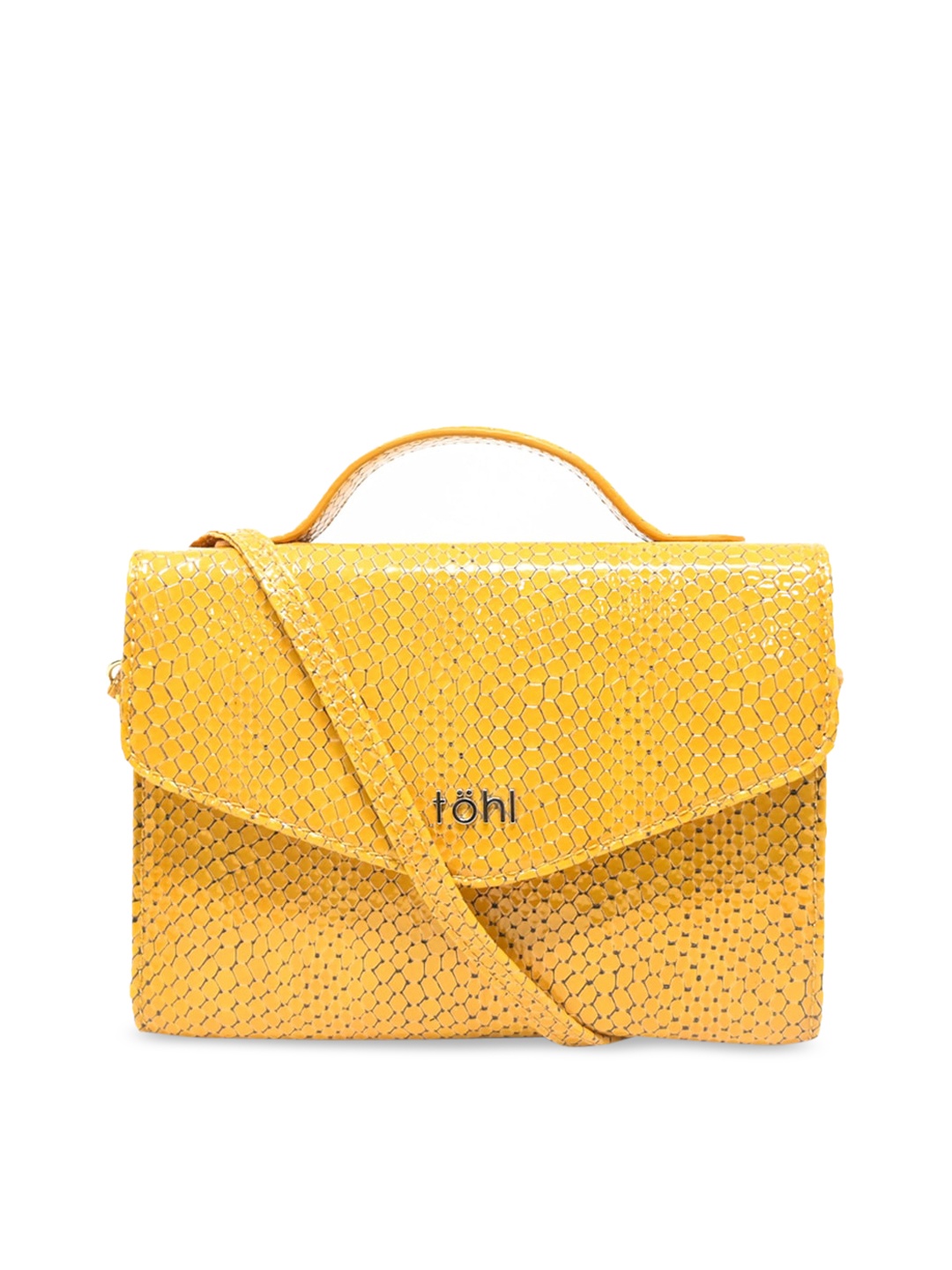 

tohl Yellow Animal Textured Leather Structured Satchel with Cut Work