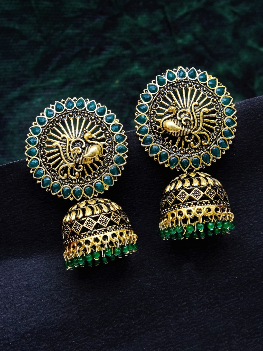

Crunchy Fashion Green Contemporary Jhumkas Earrings