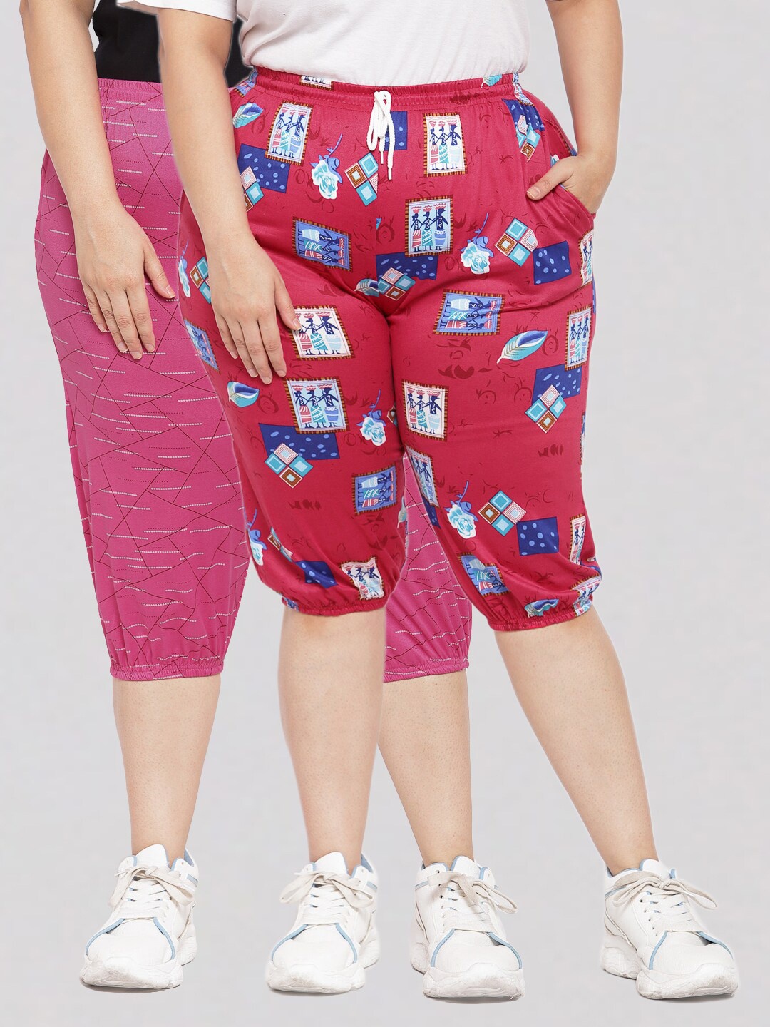 

KLOTTHE Plus Size Women Pack of 2 Pink Printed Capris