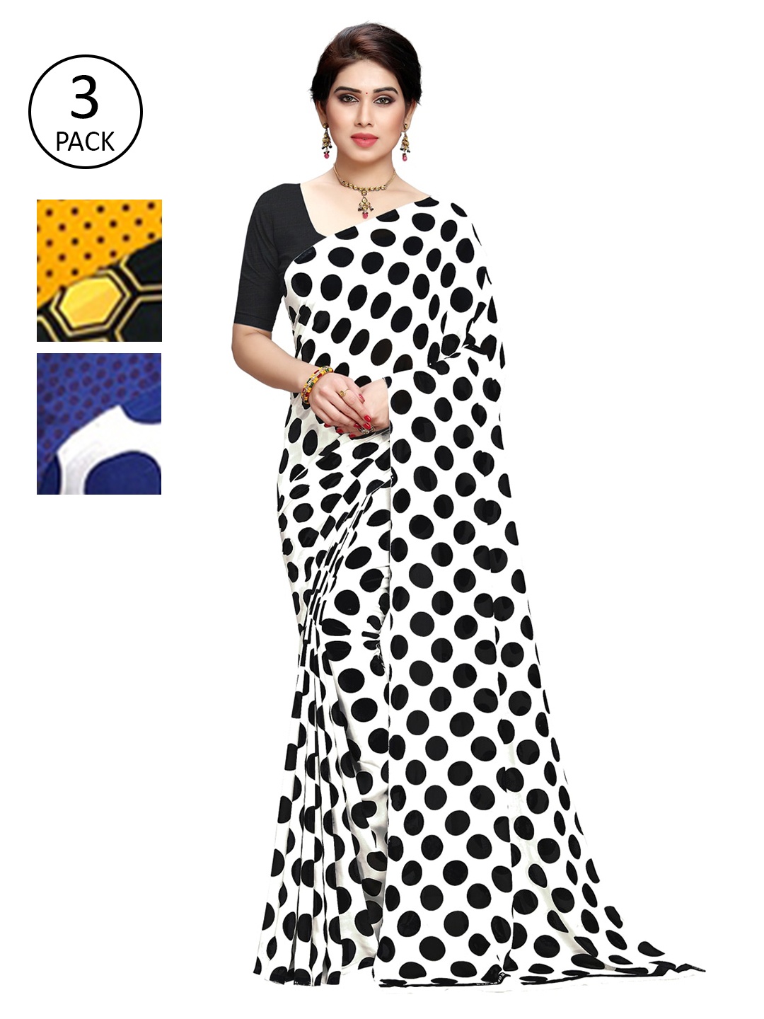 

KALINI Pack of 3 Printed Saree, Black