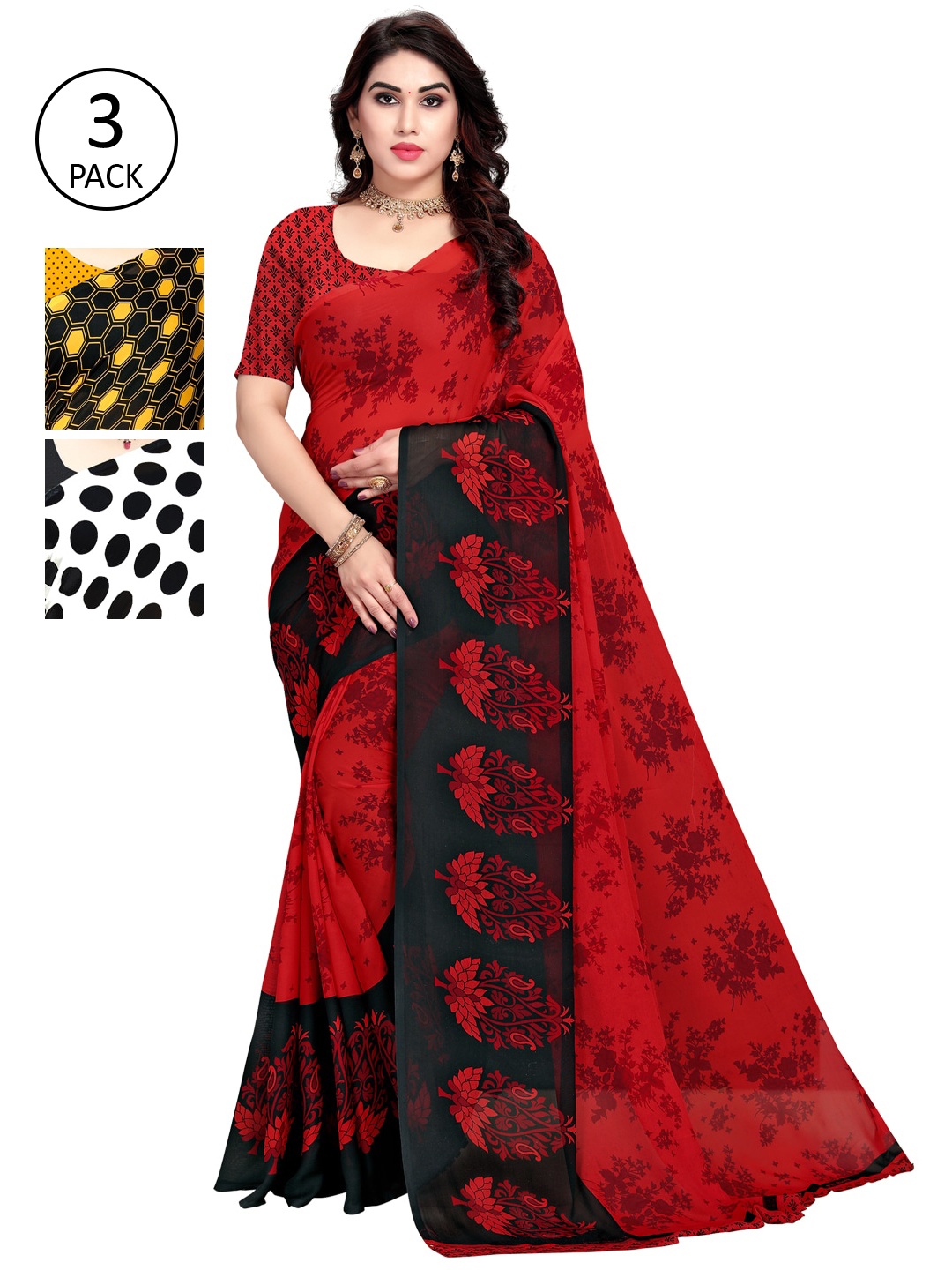

KALINI Pack of 3 Printed Poly Georgette Saree, Multi
