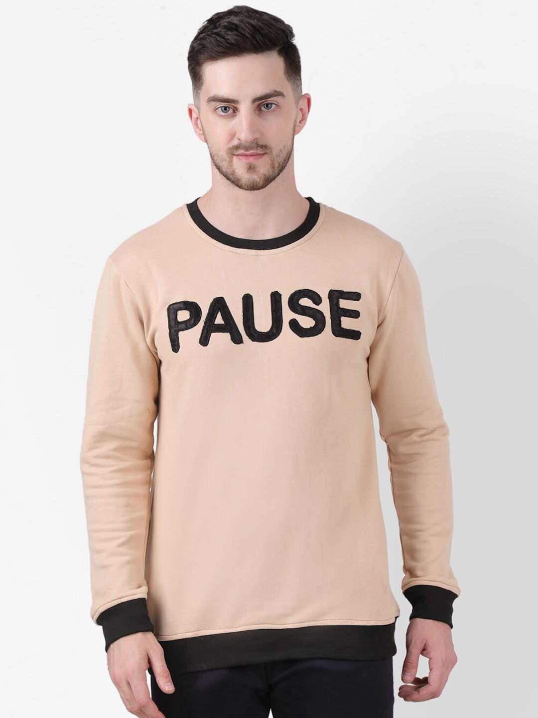 

PAUSE SPORT Men Peach-Coloured Embroidered Cotton Sweatshirt