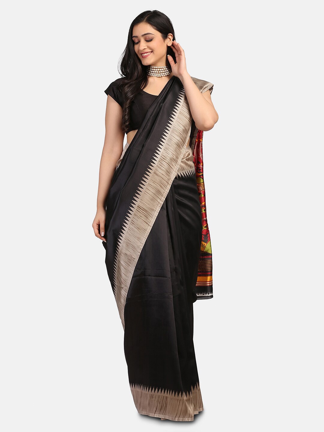 

Mirraw Black & Beige Art Silk Fusion Saree