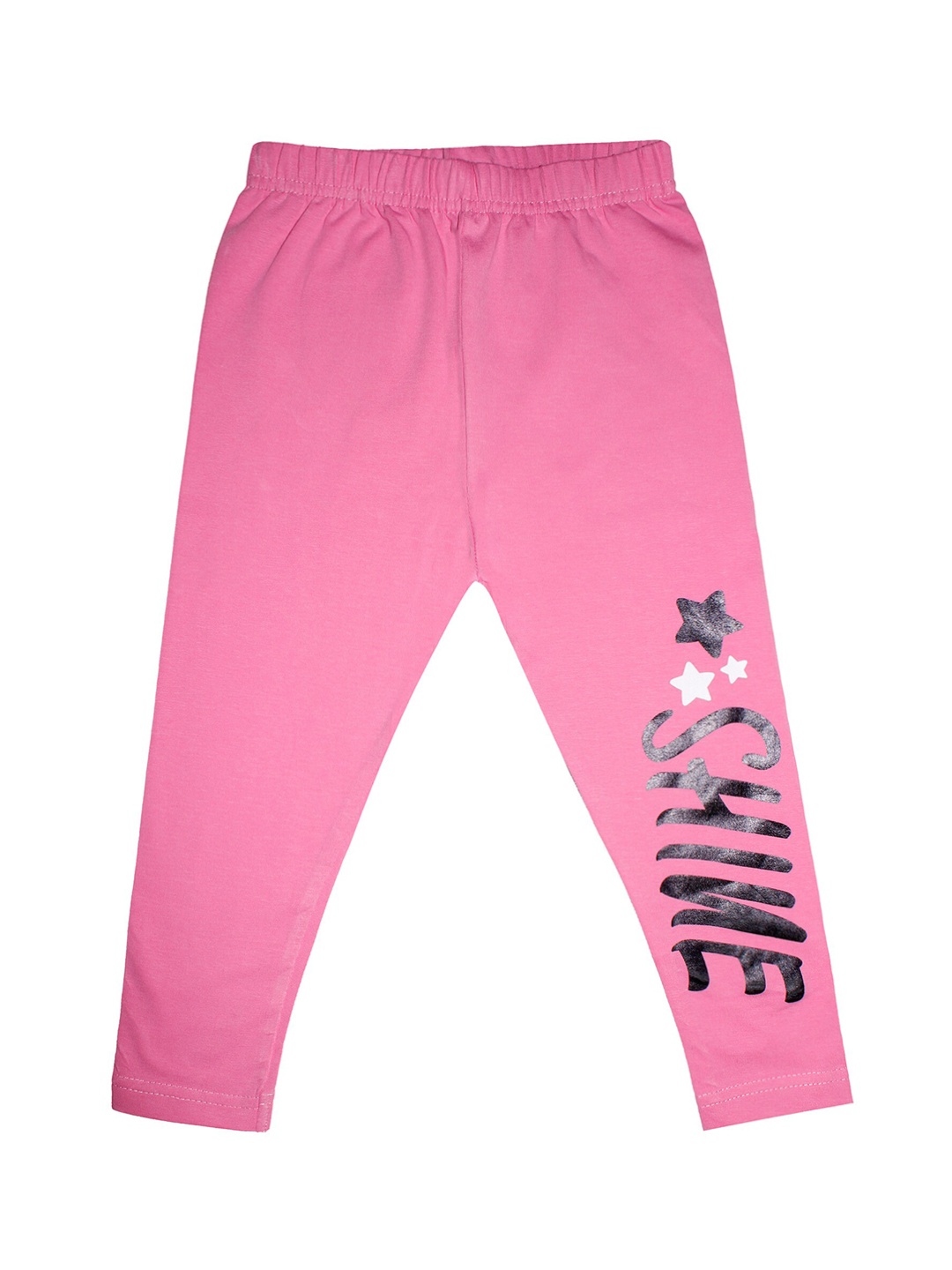 

KiddoPanti Girls Baby Pink Printed Three-Fourth Length Capri Leggings