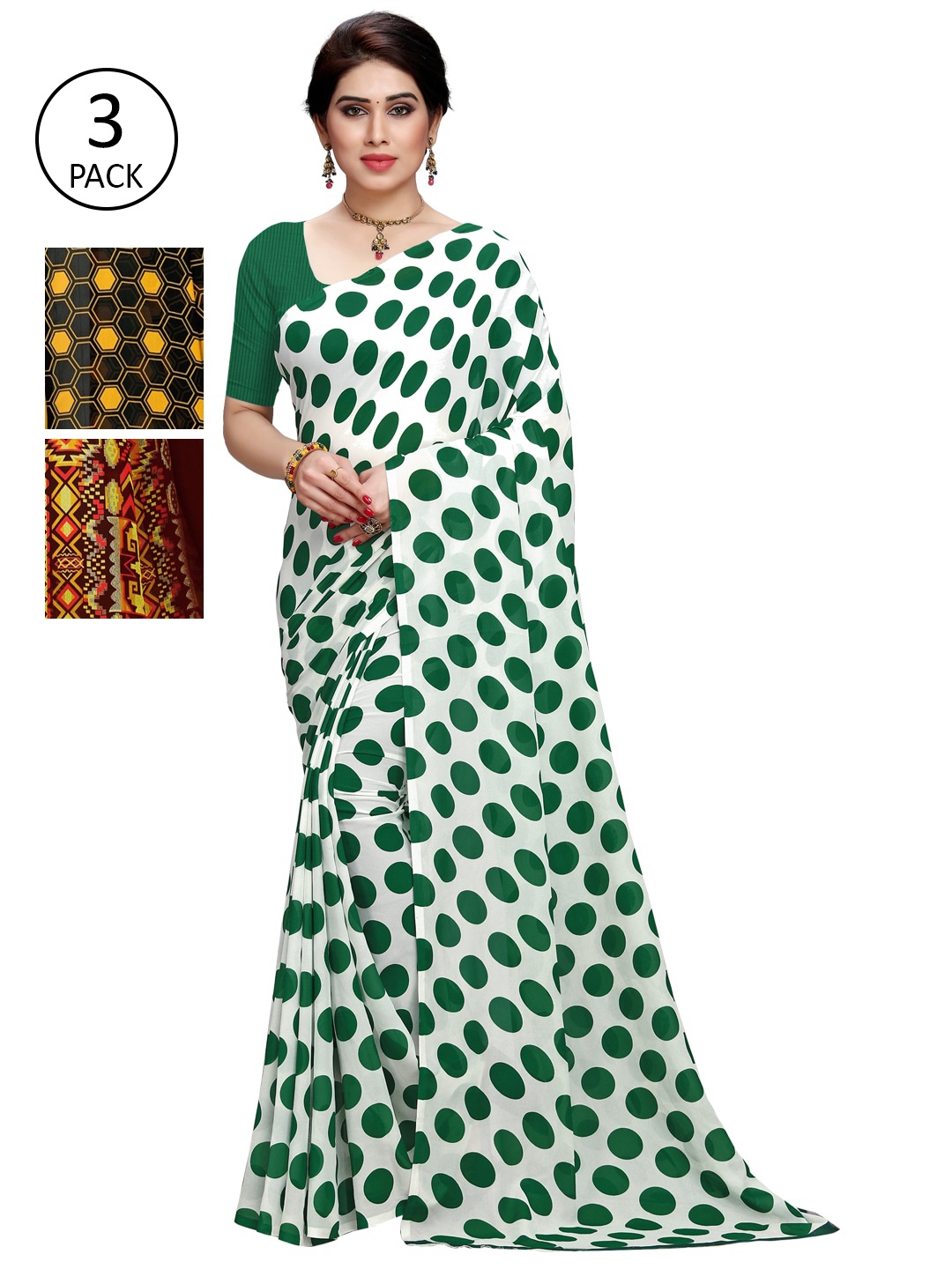 

KALINI Pack Of 3 Printed Sarees, White