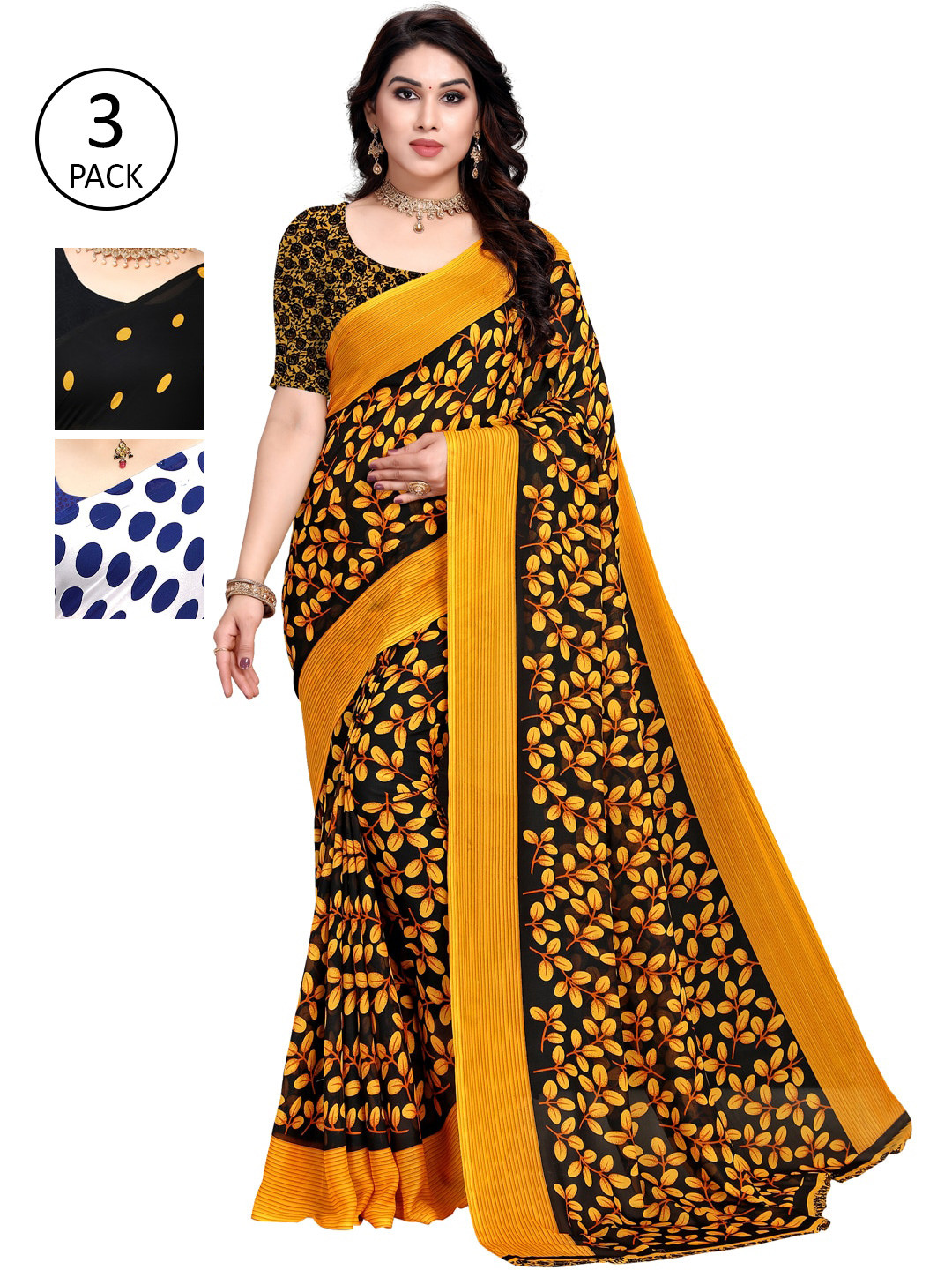 

KALINI Multi Pack of 3 Printed Poly Georgette Saree