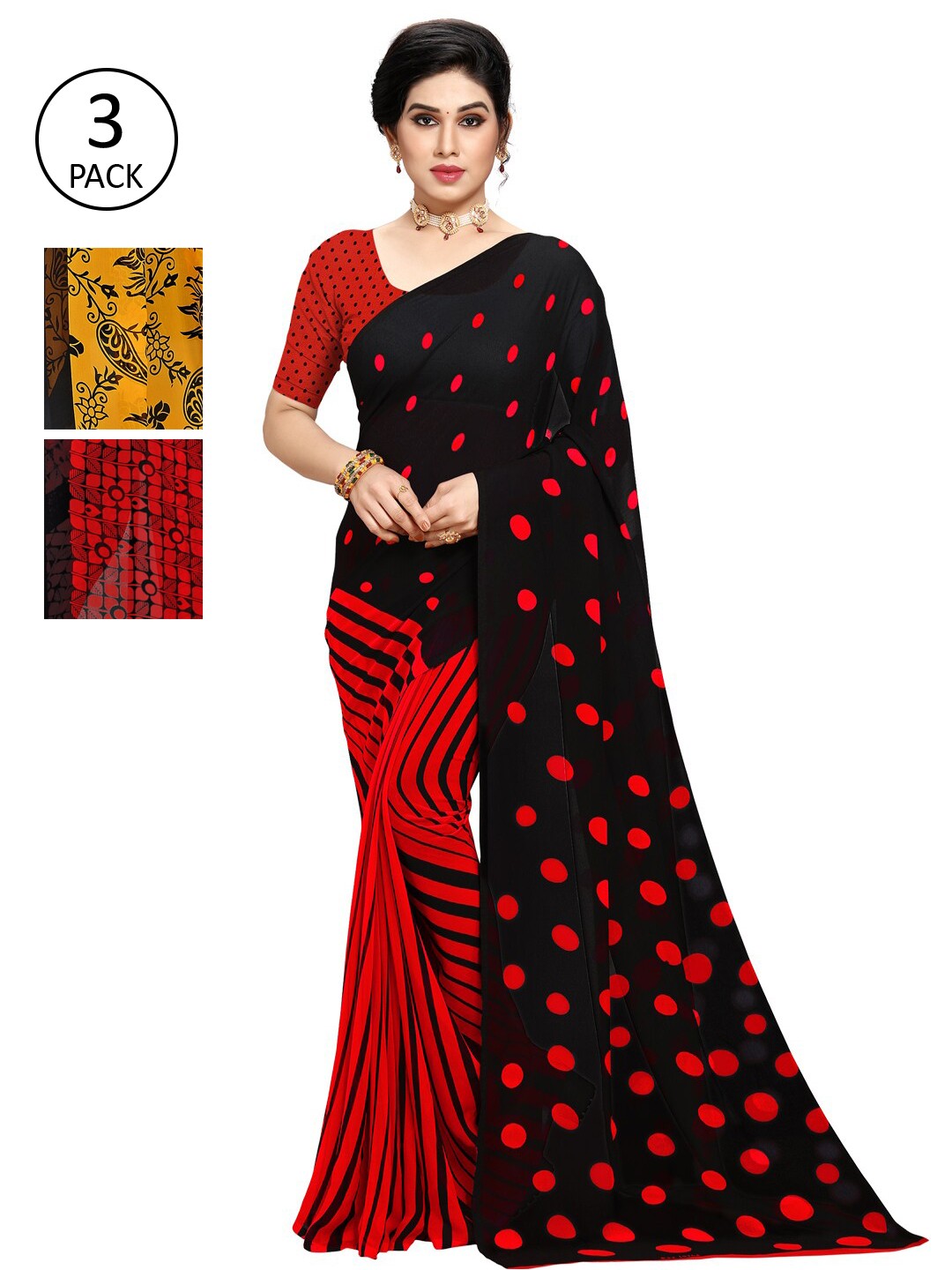 

KALINI Pack of 3 Printed Poly Georgette Saree, Multi