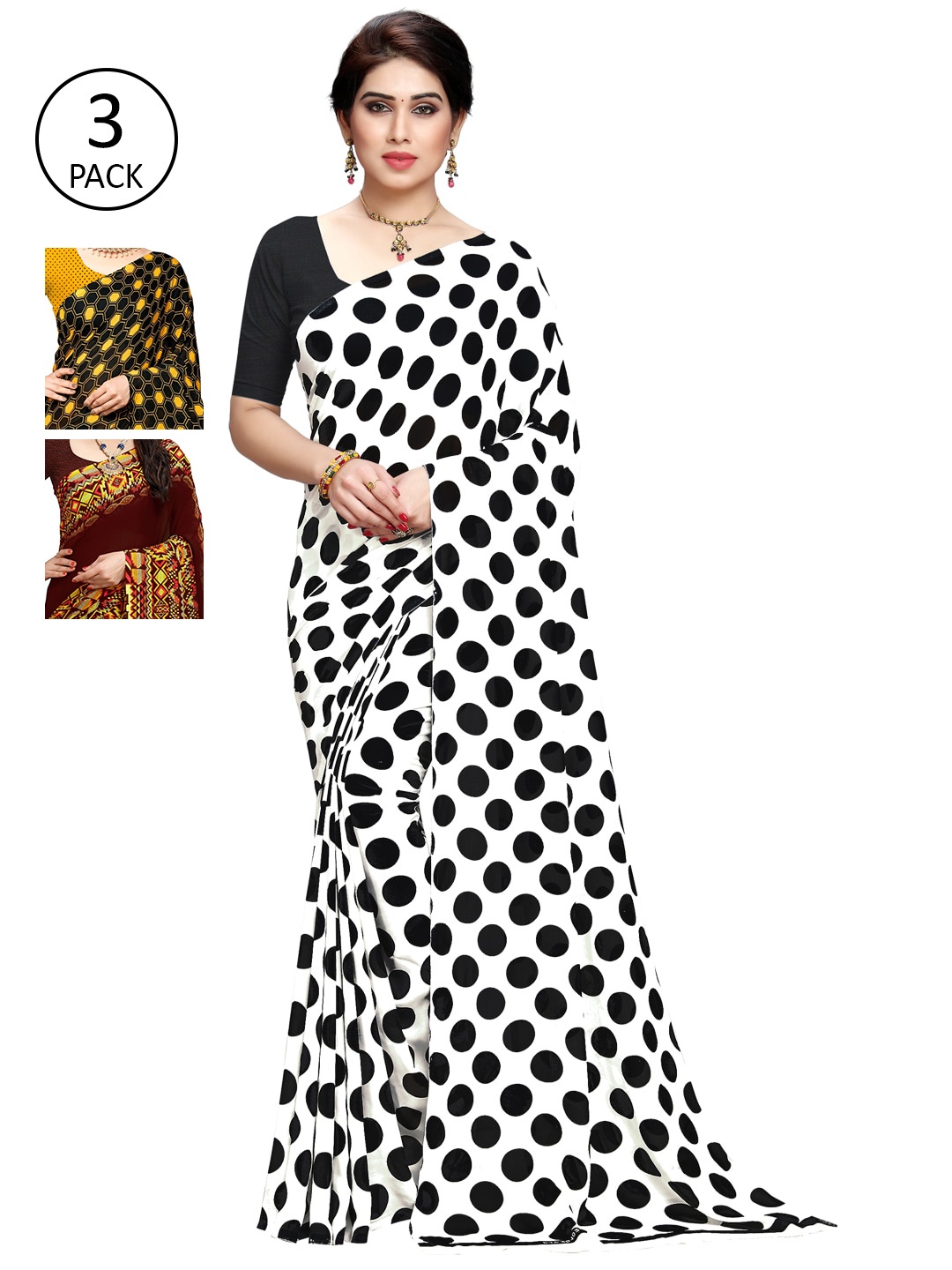 

KALINI Pack of 3 Printed Saree, Mustard