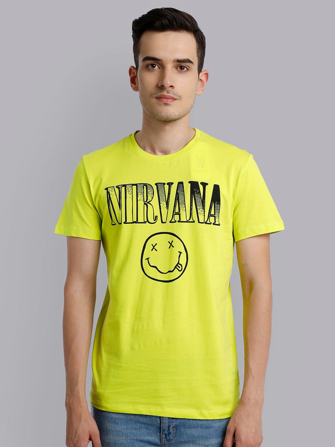 

Free Authority Men Lime Green Cotton Nirvana Printed Pure Cotton T-shirt