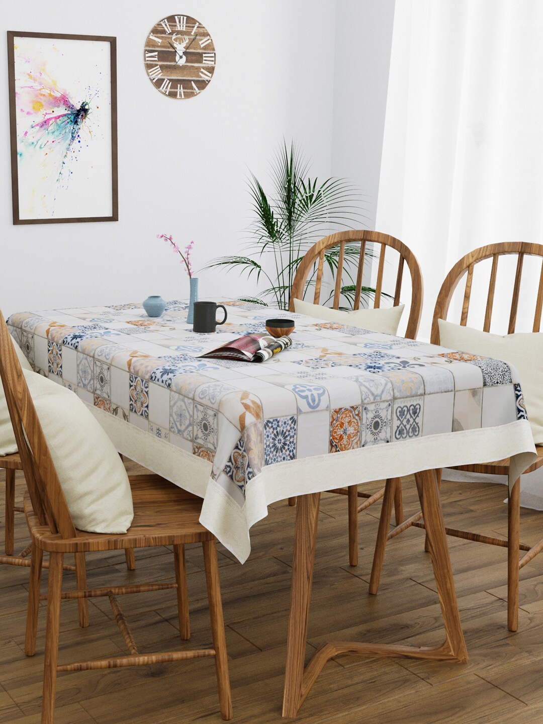 

Clasiko White & Blue Geometric Printed 4-Seater Rectangular Table Cover