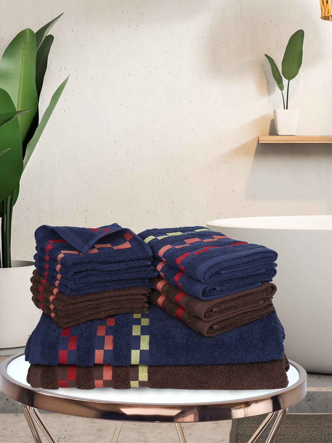 

BIANCA Set Of 14 Solid Pure Cotton Towel Set, Navy blue