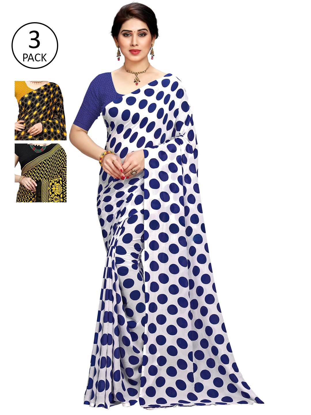 

KALINI Pack of 3 Printed Saree, Mustard