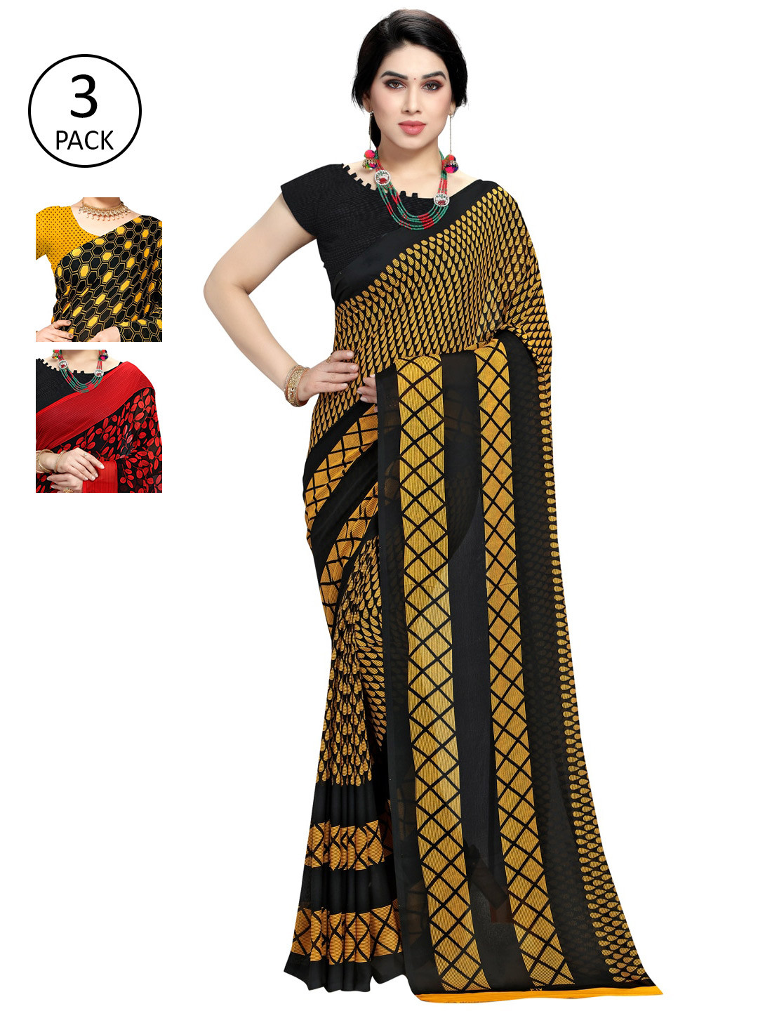 

KALINI Multi Pack of 3 Printed Poly Georgette Saree