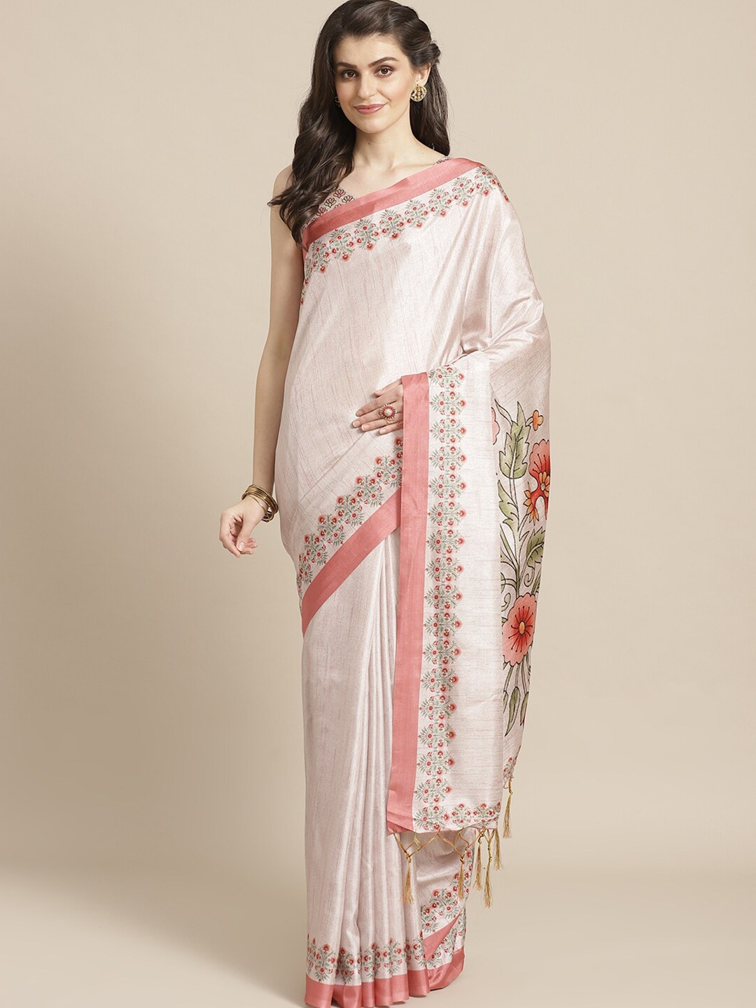 

Saree mall Pink & Green Ethnic Motifs Silk Blend Sarees
