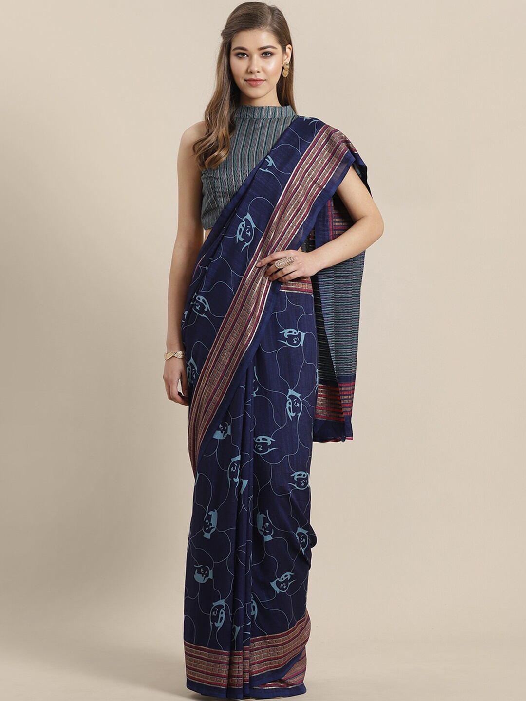 

Saree mall Blue & Red Georgette Printed Saree