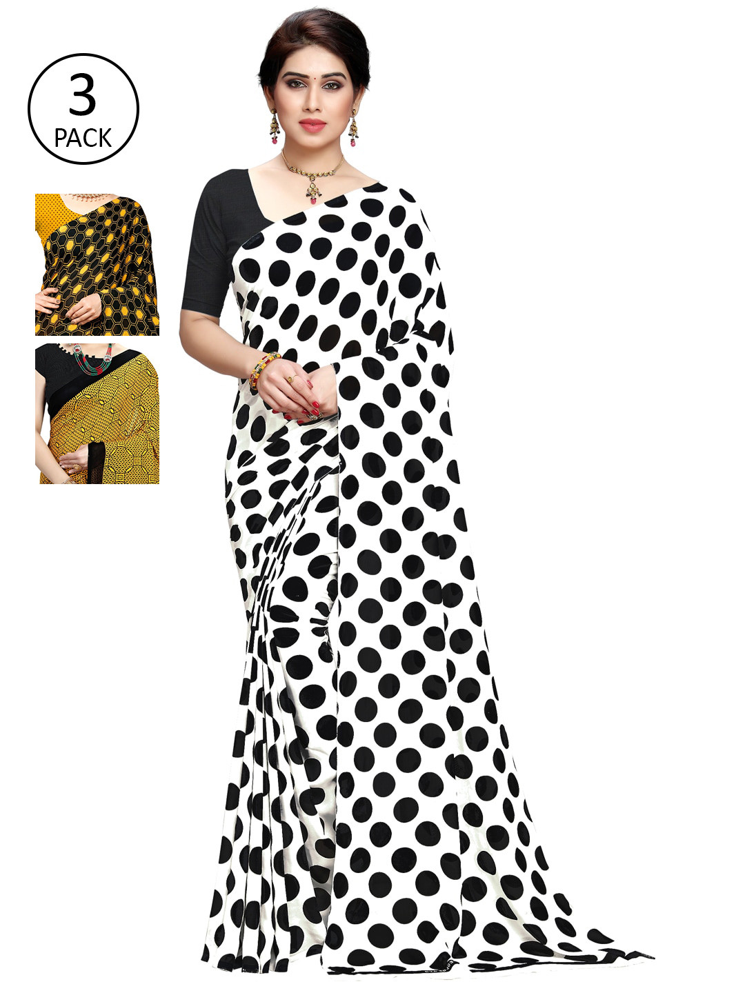

KALINI Pack of 3 Printed Saree, Black