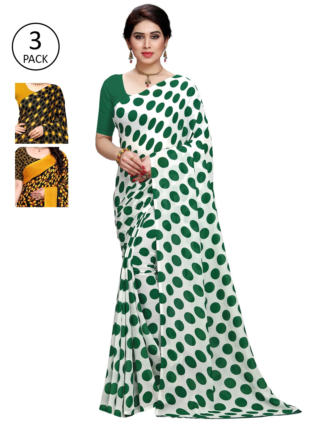 

KALINI Pack of 3 Printed Saree, Mustard
