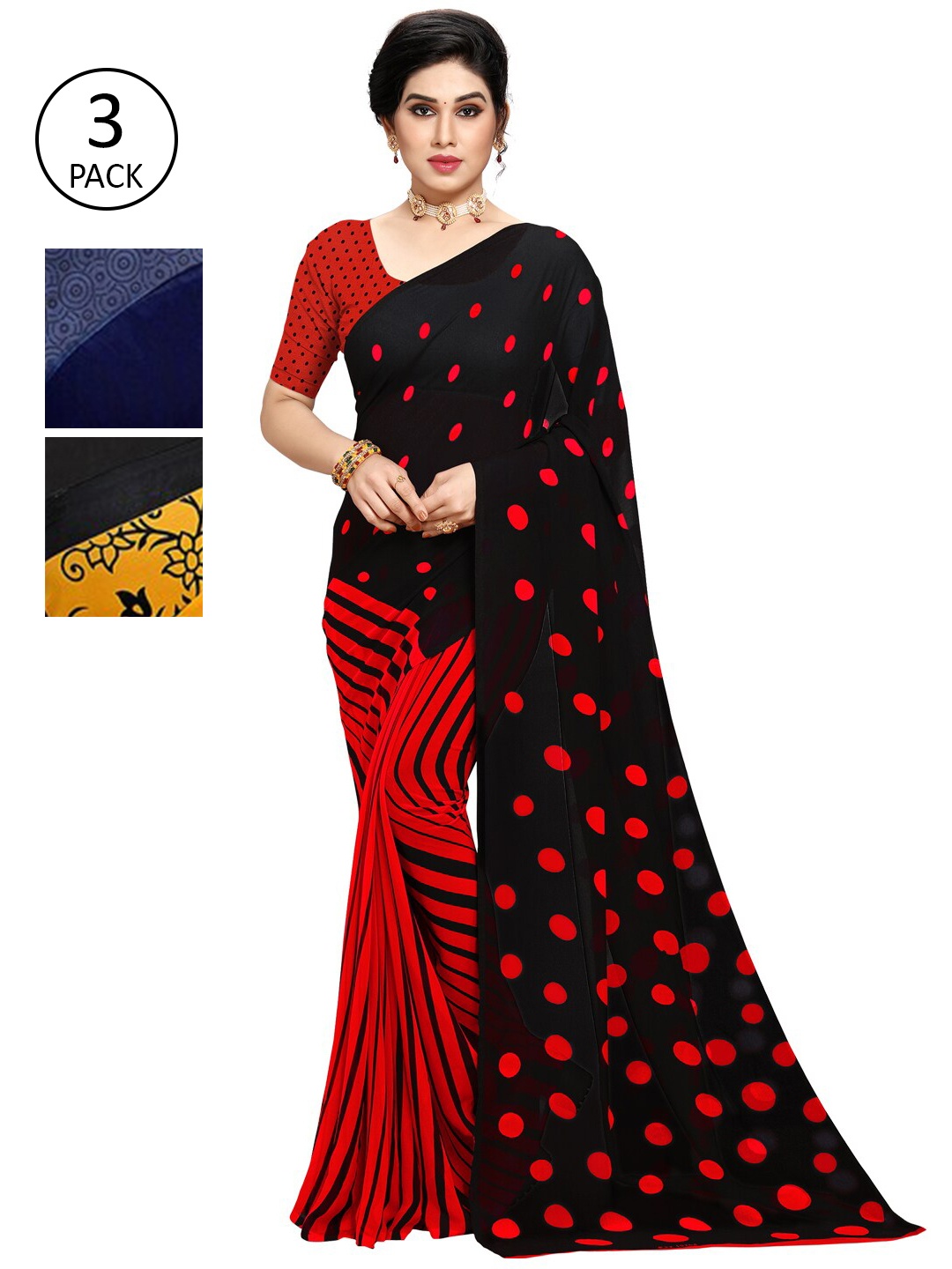 

KALINI Multi Pack of 3 Printed Poly Georgette Saree