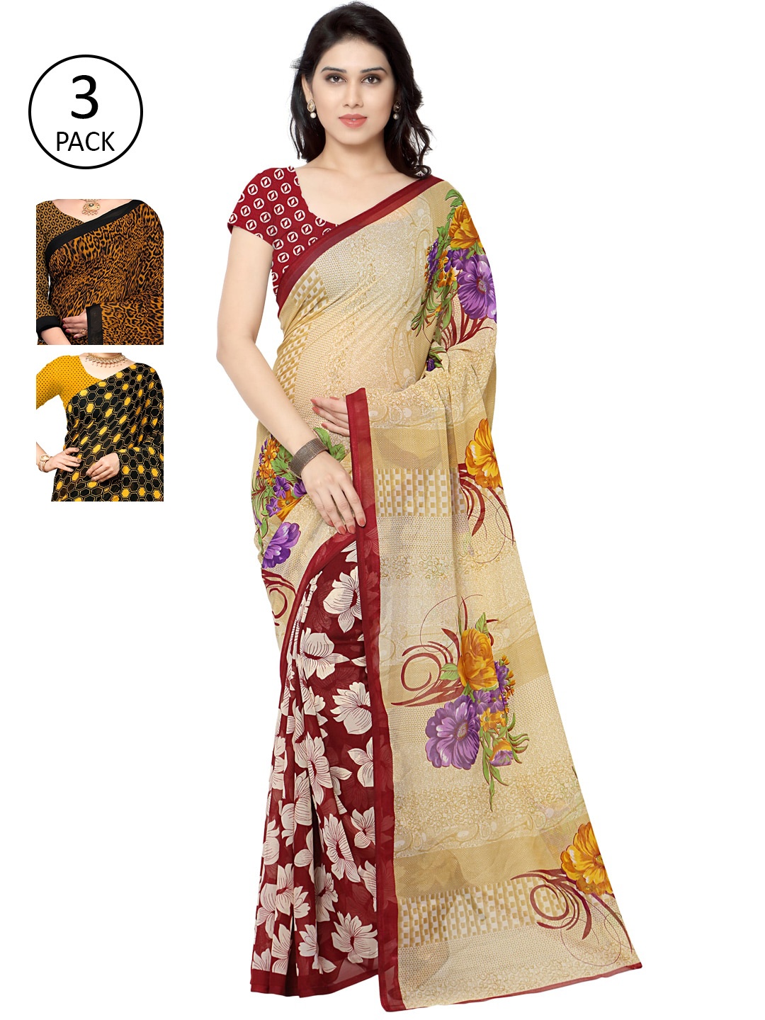 

KALINI Multi Pack of 3 Printed Poly Georgette Saree