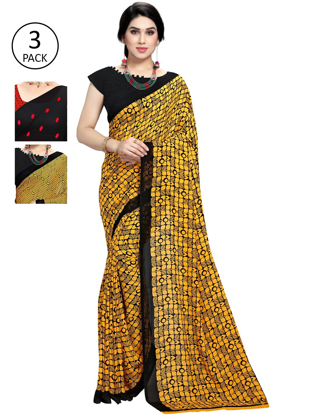 

KALINI Pack Of 3 Black & Red Saree