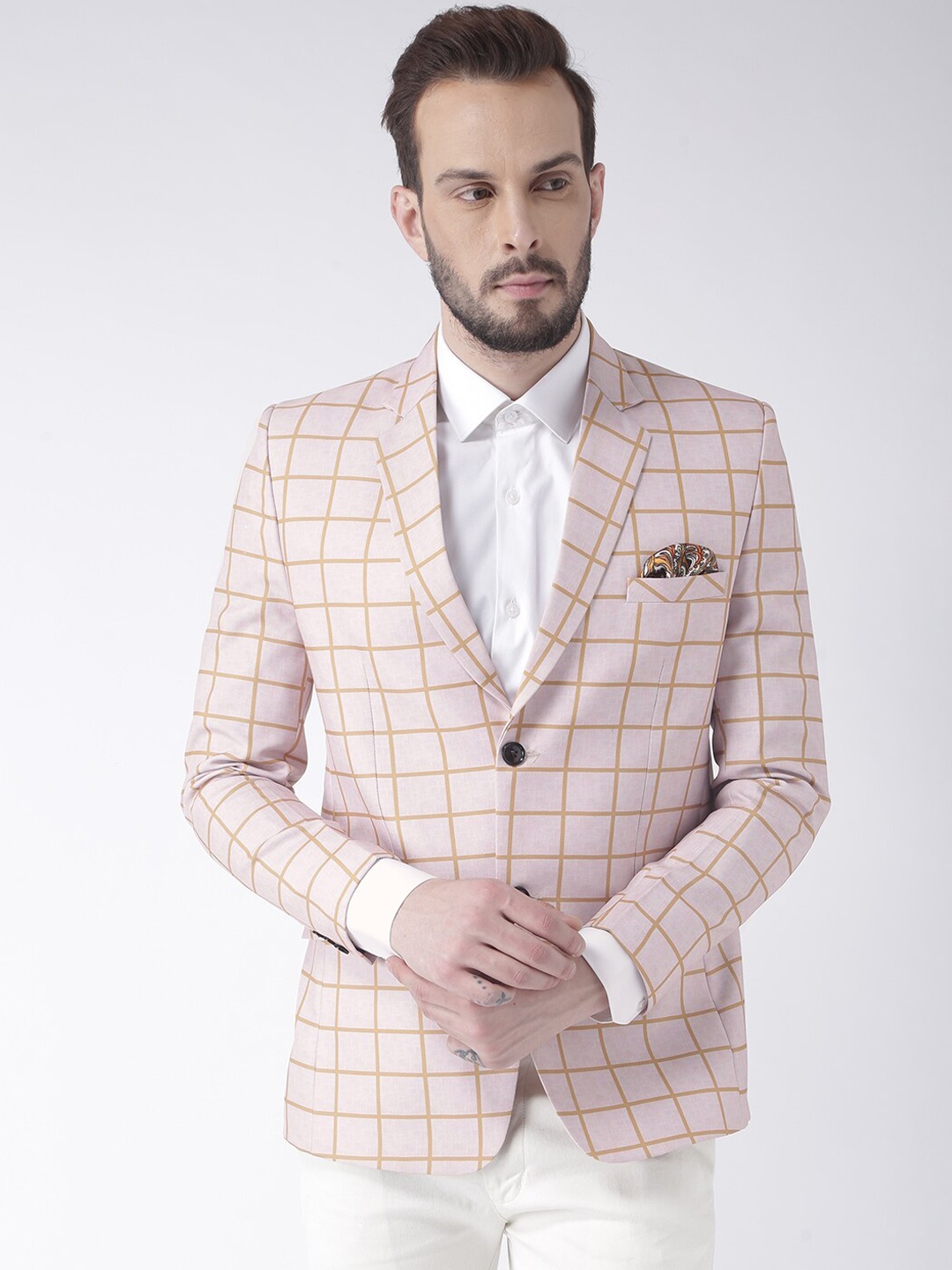 

Hangup Men Beige & Brown Checked Single-Breasted Blazer