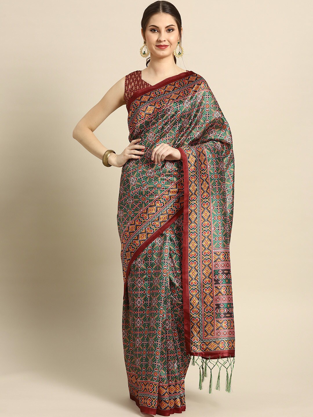 

Saree mall Green & Brown Silk Blend Sarees