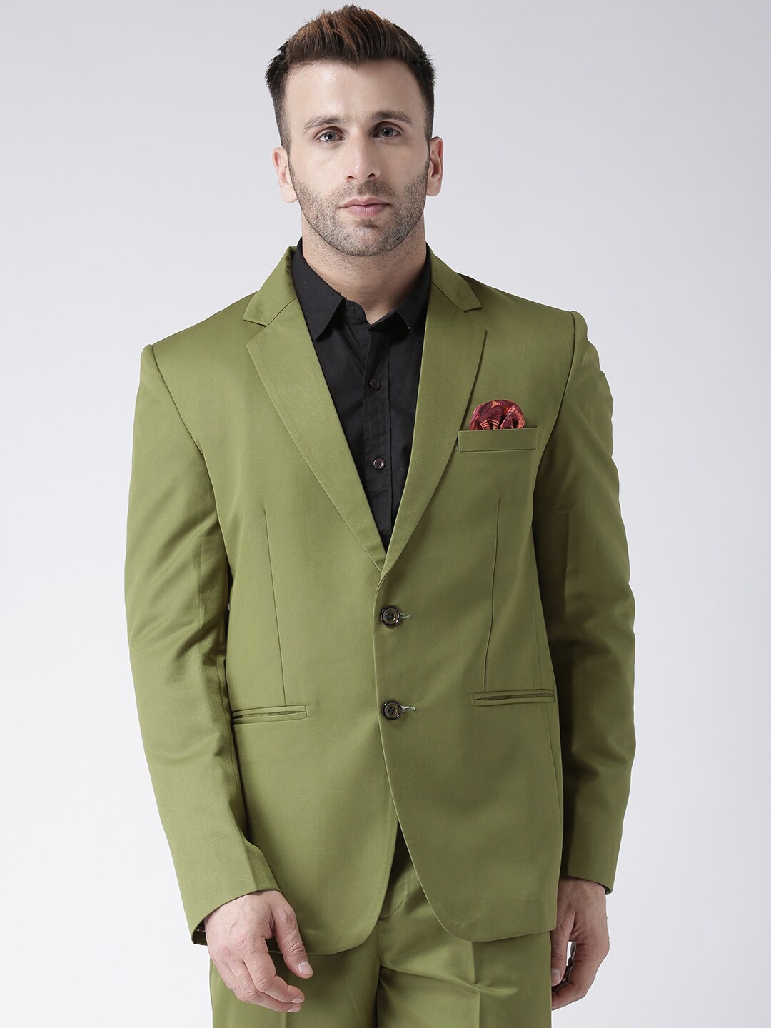 

Hangup Men's Green Solid Single-Breasted Blazer