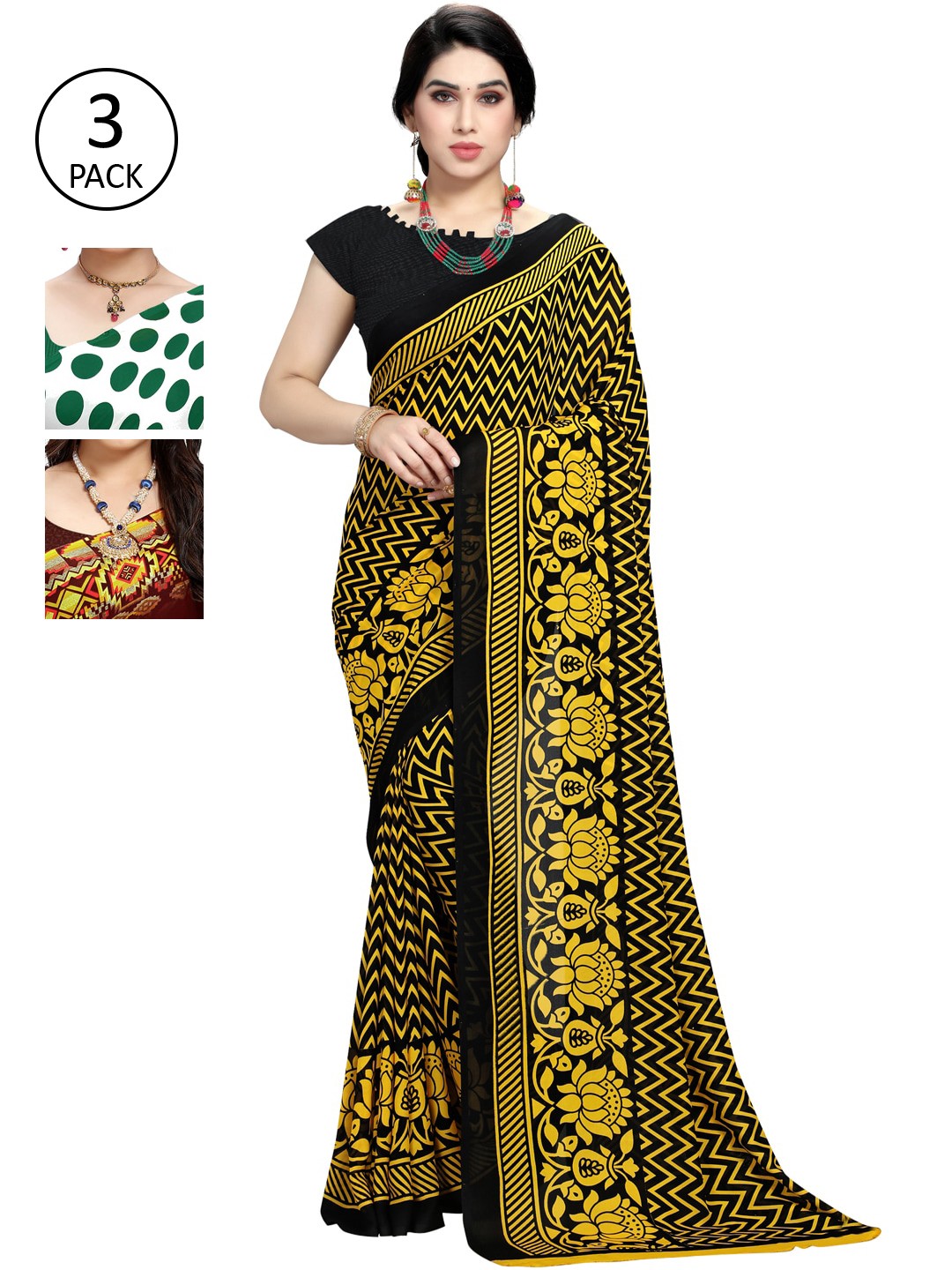 

KALINI Yellow & Maroon Pack of 3 Printed Saree