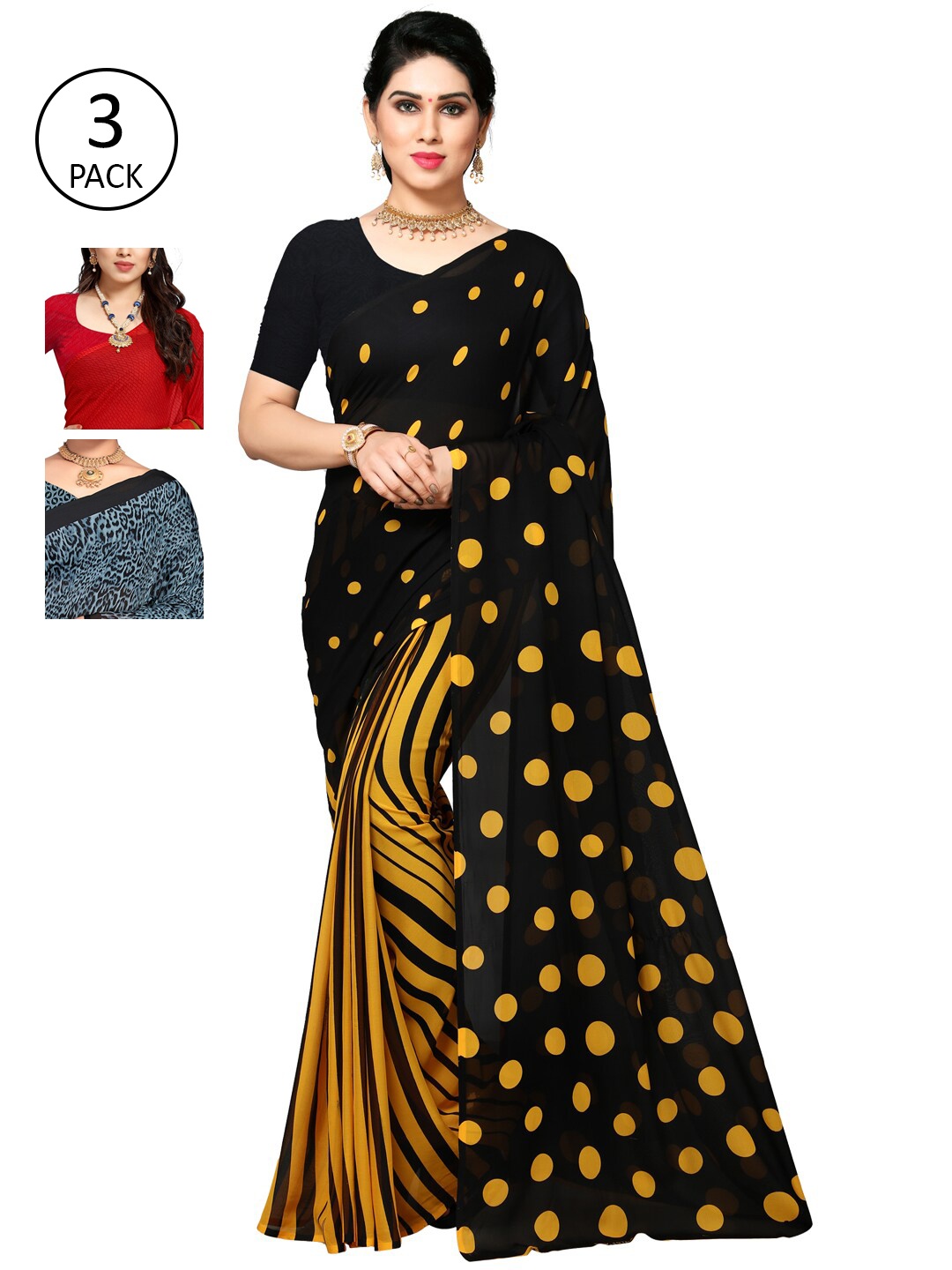 

ANAND SAREES Pack Of 3 Multicoloured Poly Georgette Sarees, Multi