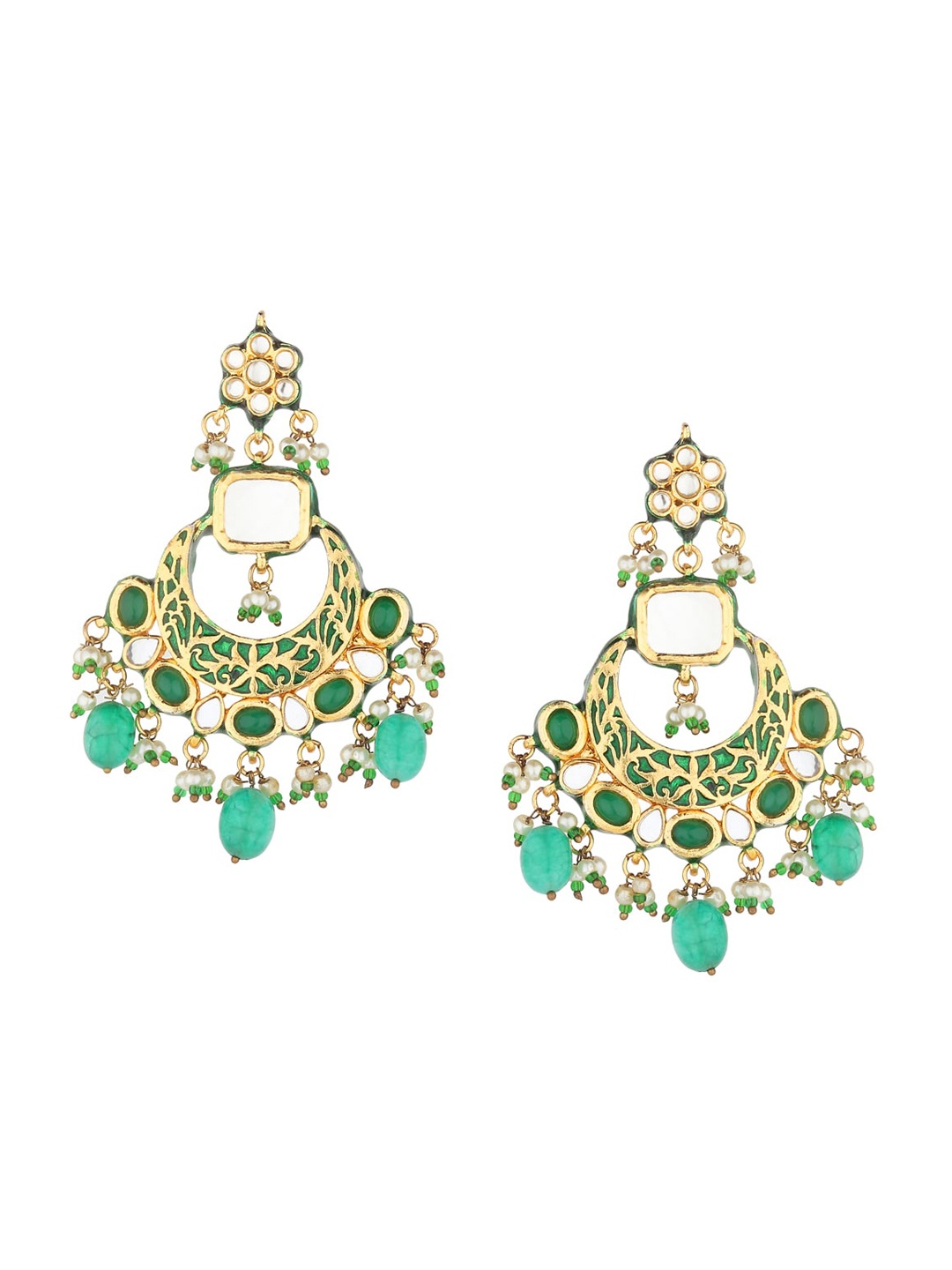 

Runjhun Gold-Toned Kundan Contemporary Drop Earrings
