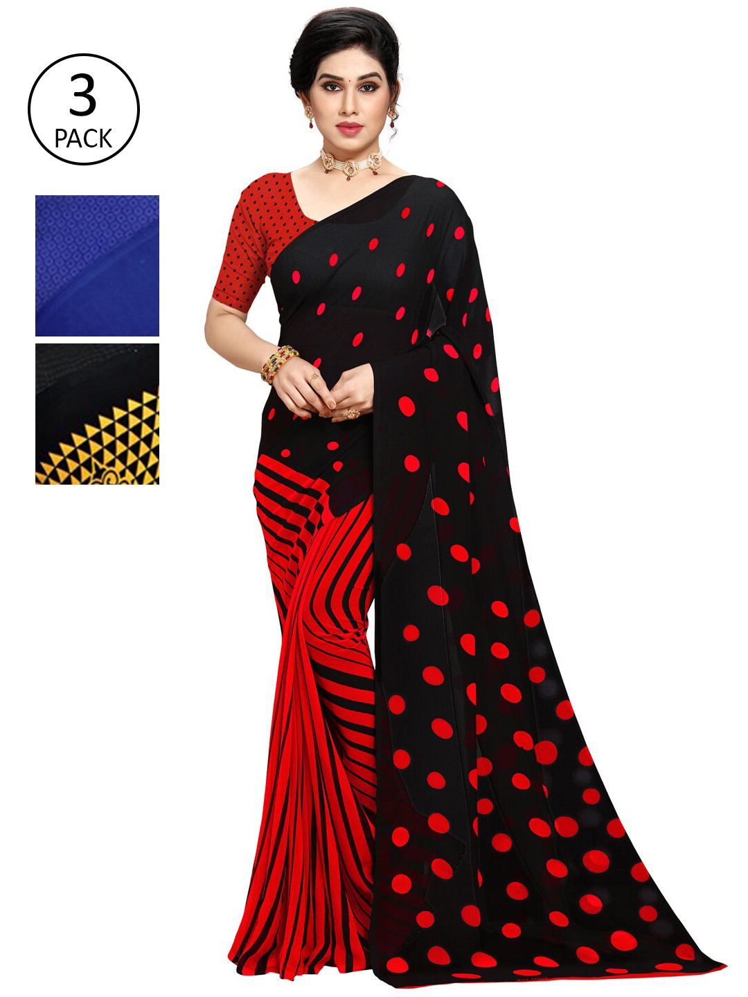 

ANAND SAREES Multi Pack of 3 Printed Poly Georgette Saree