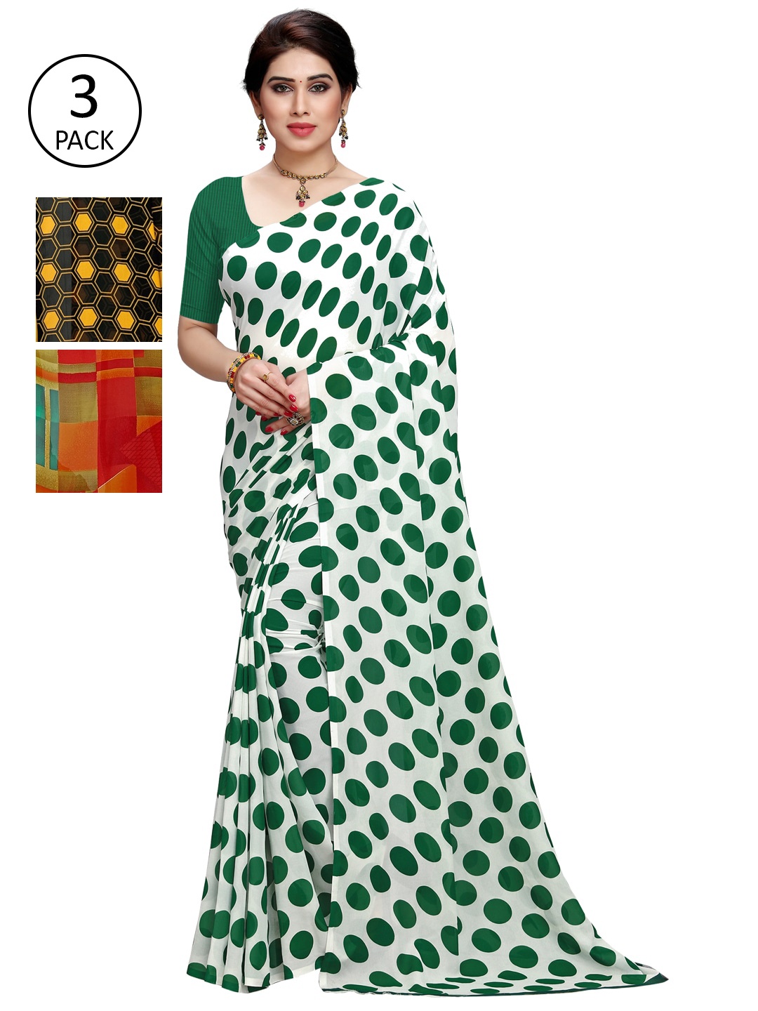 

KALINI Pack of 3 Printed Poly Georgette Saree, Multi