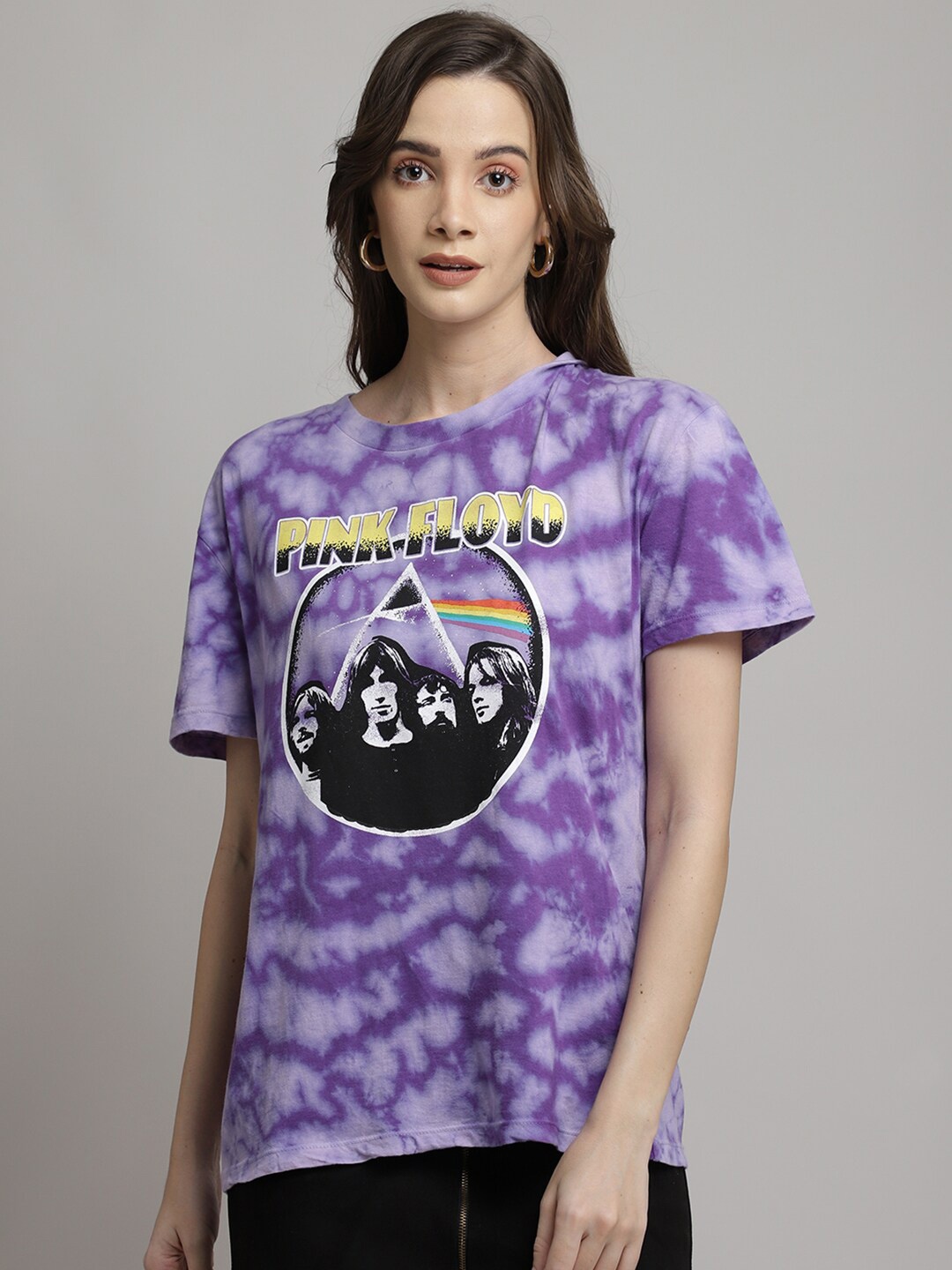 

Free Authority Women Purple Cotton Pink Floyd Print Pure Cotton T-shirt