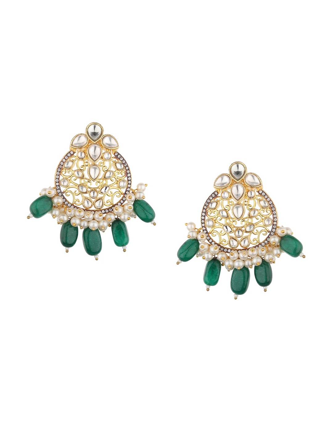

Runjhun Gold-Plated & Green Contemporary Drop Earrings