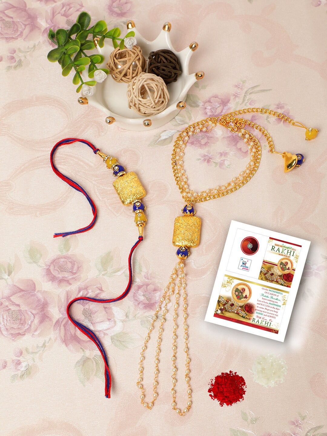 

PASSION PETALS Red & Gold-Toned Bracelet Style Bhaiya Bhabhi Rakhi With Card & Roli Chawal