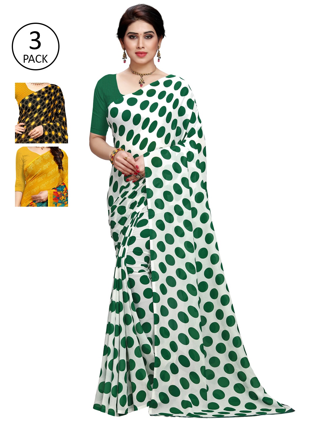

KALINI Pack of 3 Printed Saree, Mustard