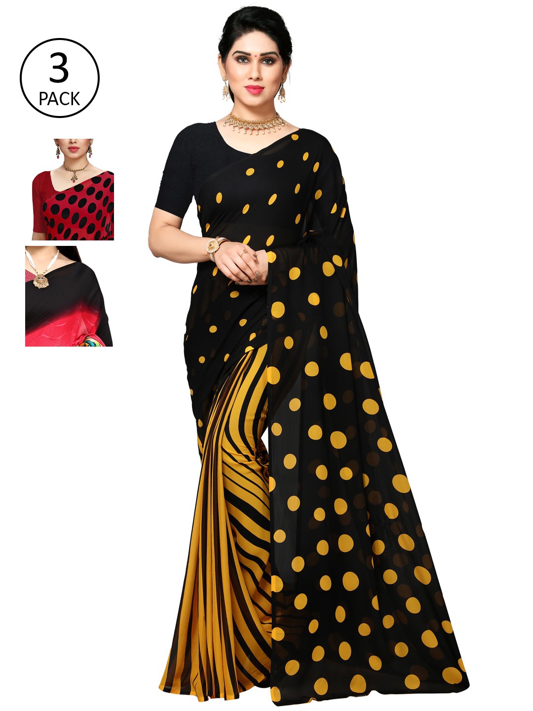 

ANAND SAREES Yellow & Pink Pack of 3 Printed Saree