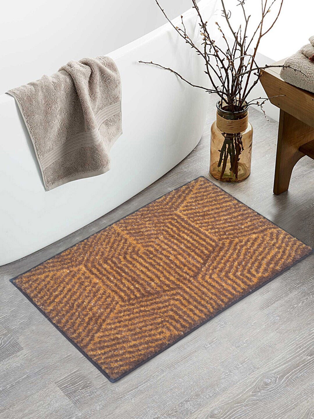 

BIANCA Brown Striped Rectangular Bath Rug