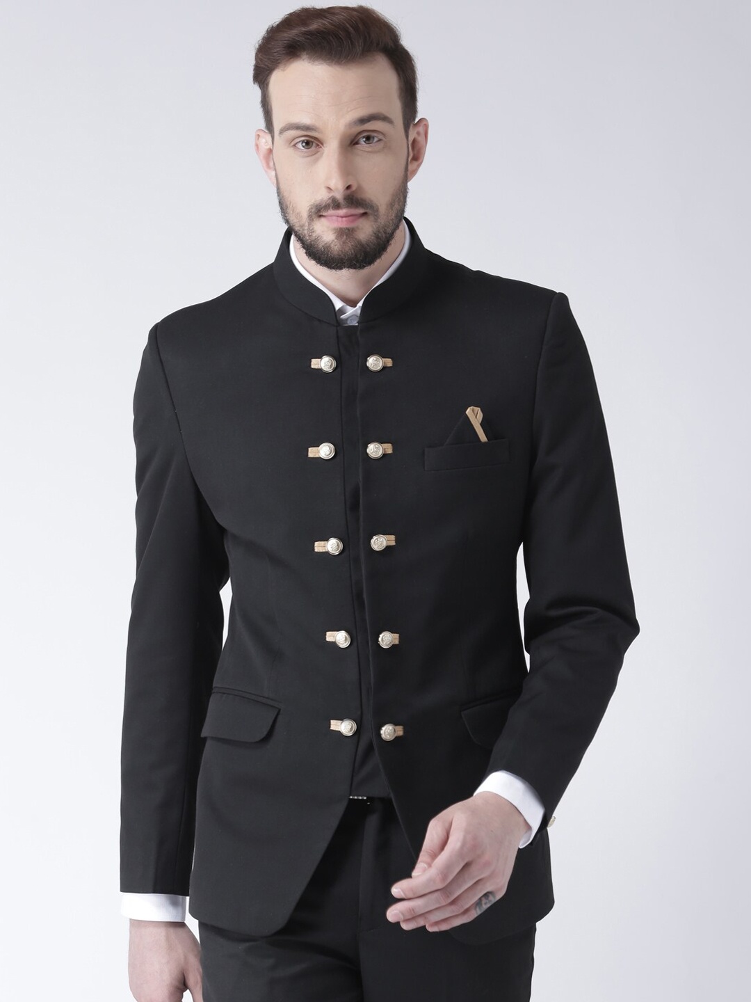 

Hangup Men Black Solid Bandhgala Blazer