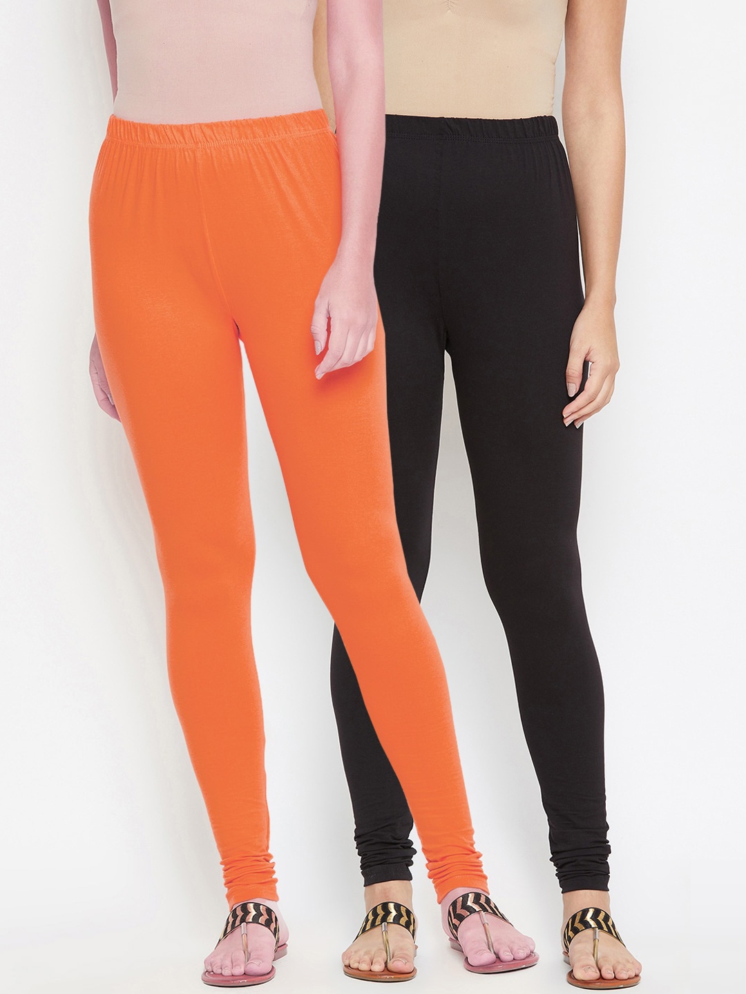 

Bitterlime Women Pack of 2 Solid Churidar-Length Leggings, Black
