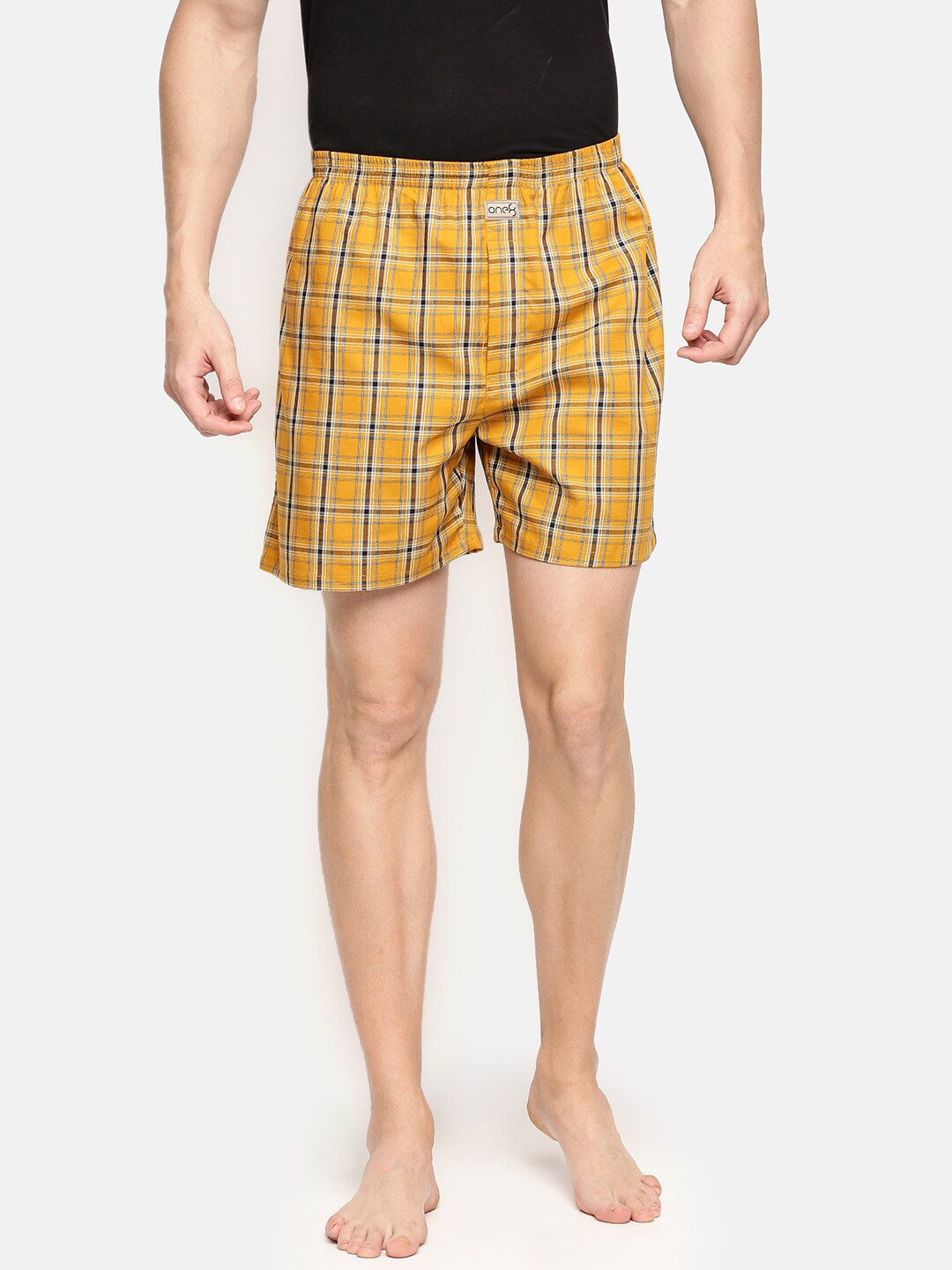 

one8 by Virat Kohli Men Yellow & Black Checked Boxers
