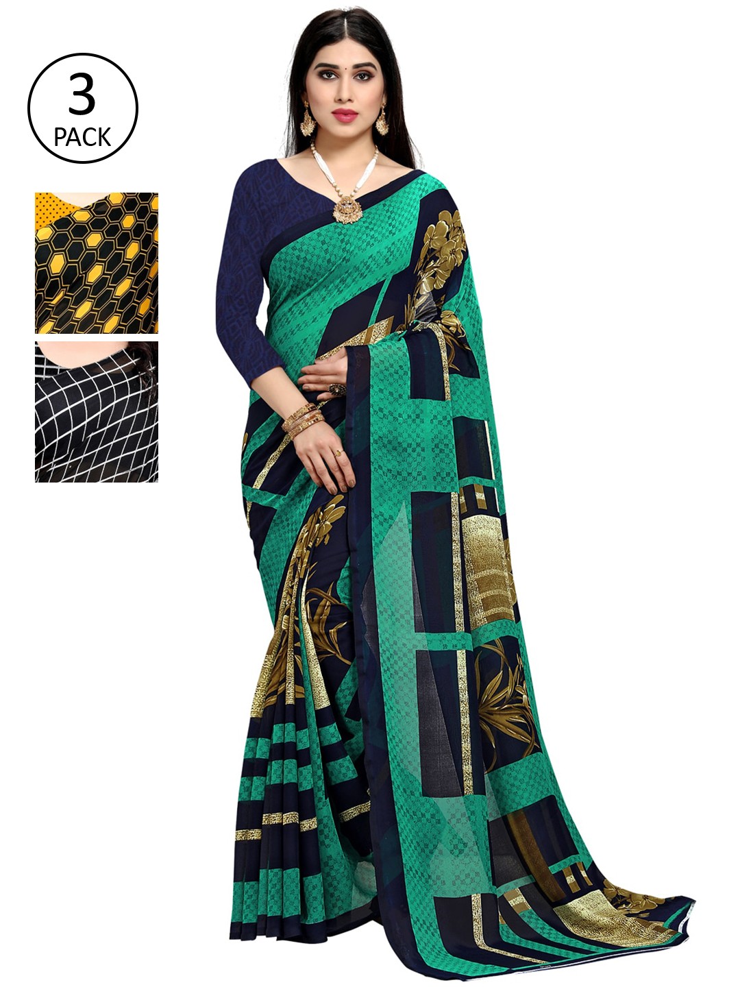 

KALINI Yellow & Grey Pack of 3 Saree