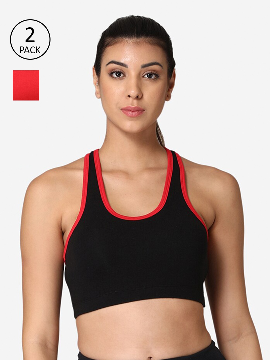 

ABELINO Black & Red Pack of 2 Workout Bra Full Coverage Lightly Padded