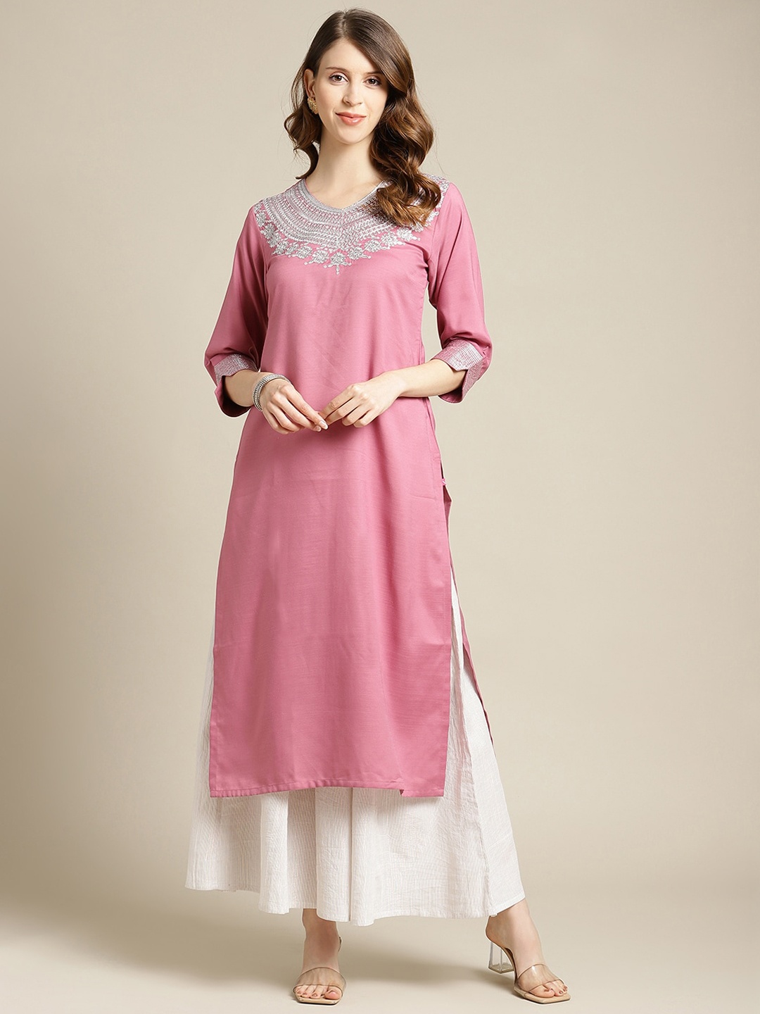 

Varanga Women Mauve Pleated Kurta with Palazzo
