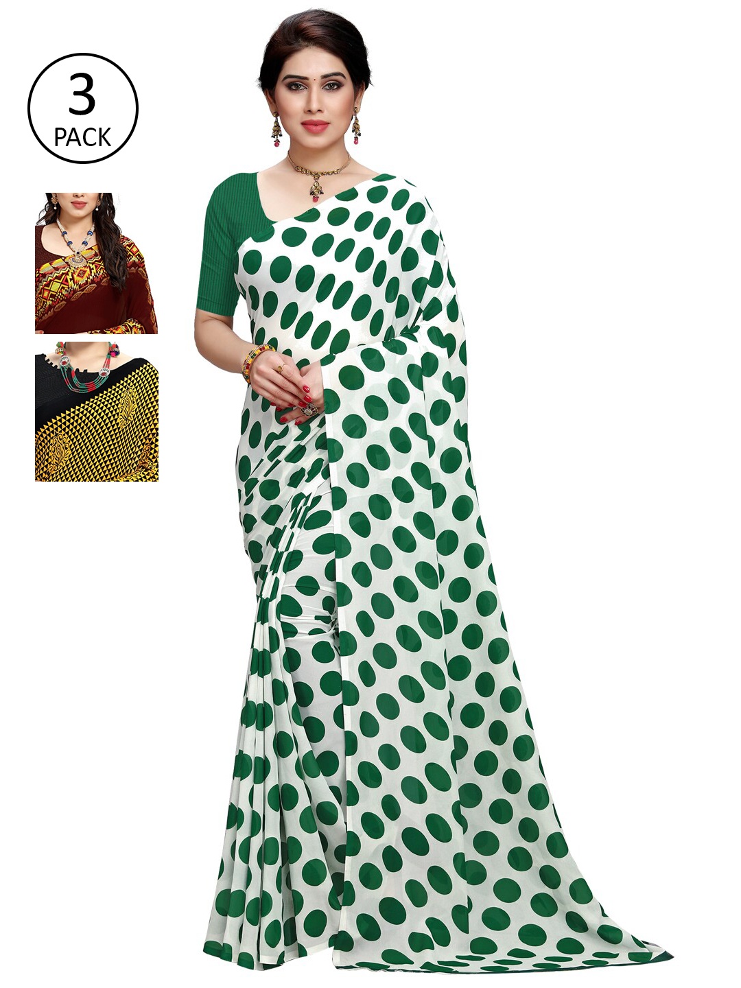 

KALINI Pack Of 3 Poly Georgette Sarees, White