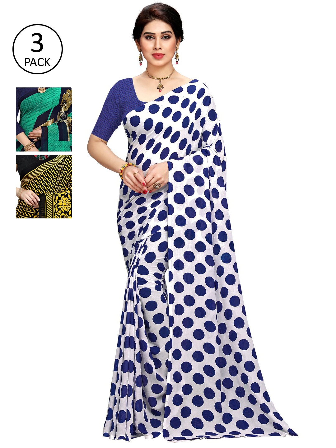 

KALINI White & Yellow Pack of 3 Saree