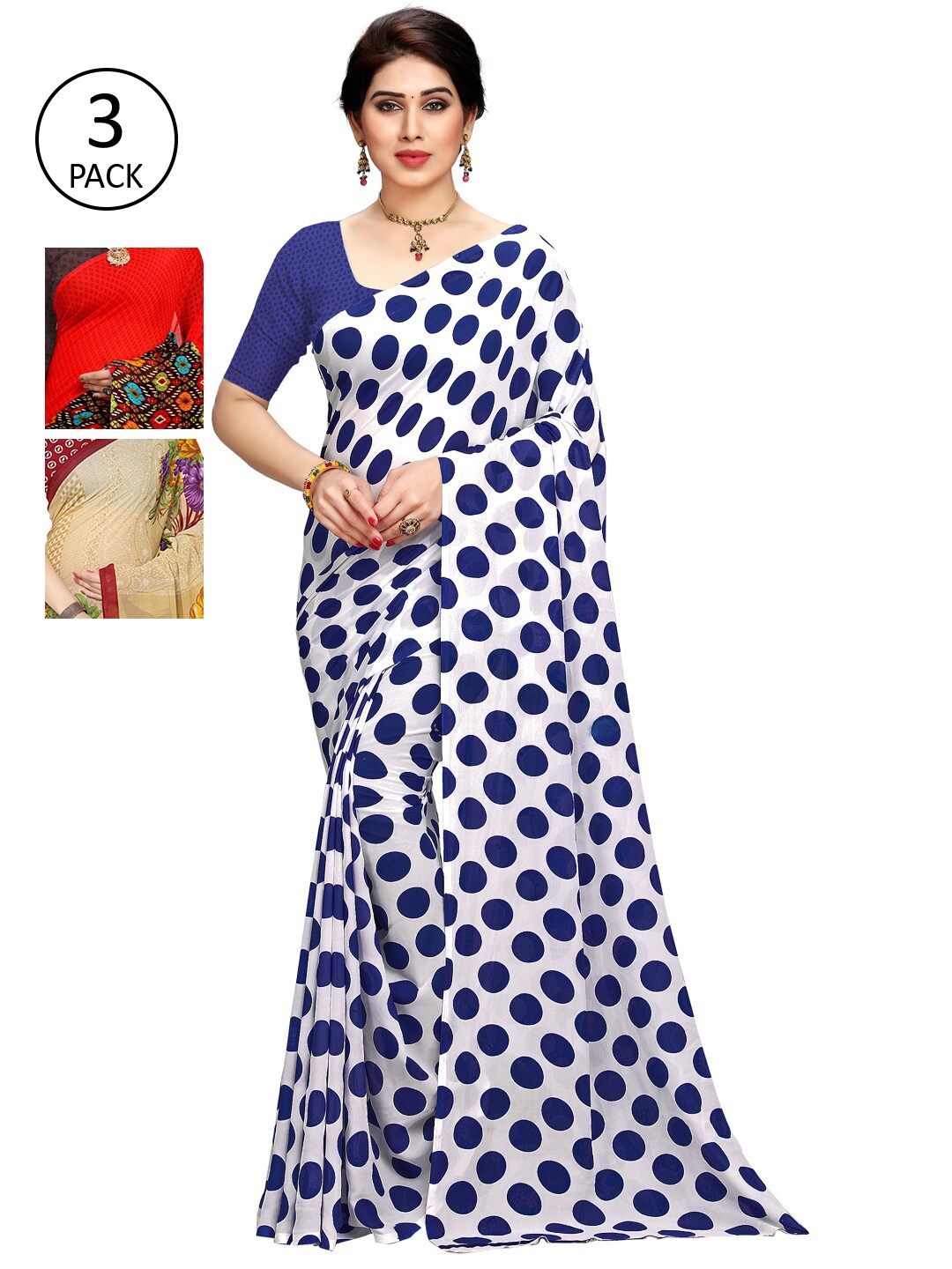 

KALINI Women Pack Of 3 Printed Sarees, White