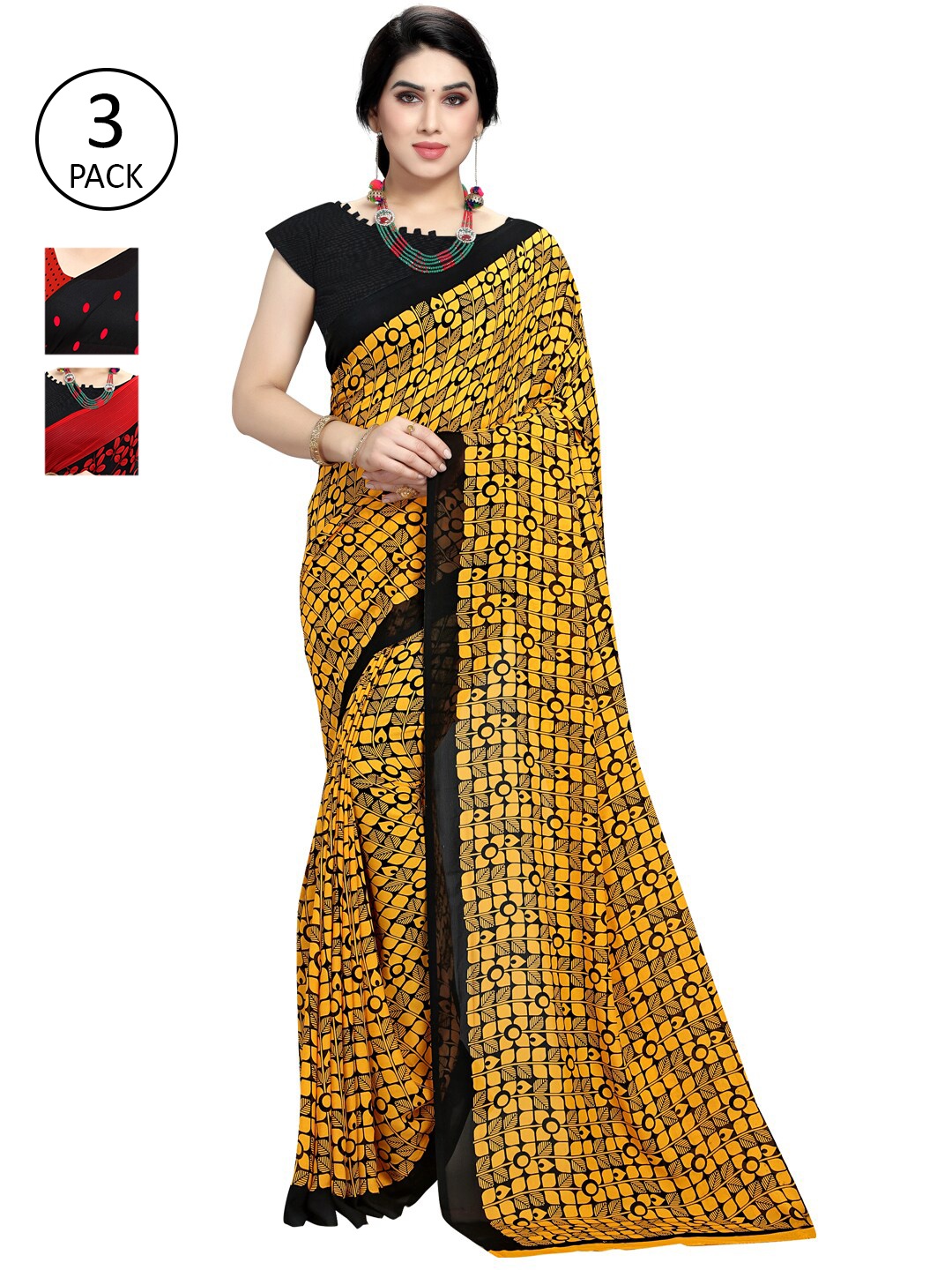 

KALINI Red & Black Pack of 3 Printed Saree