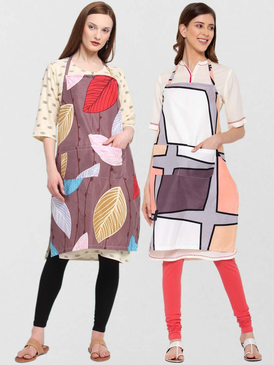 

KLOTTHE Unisex Pack Of 2 Printed 210 TC Cotton Aprons, White